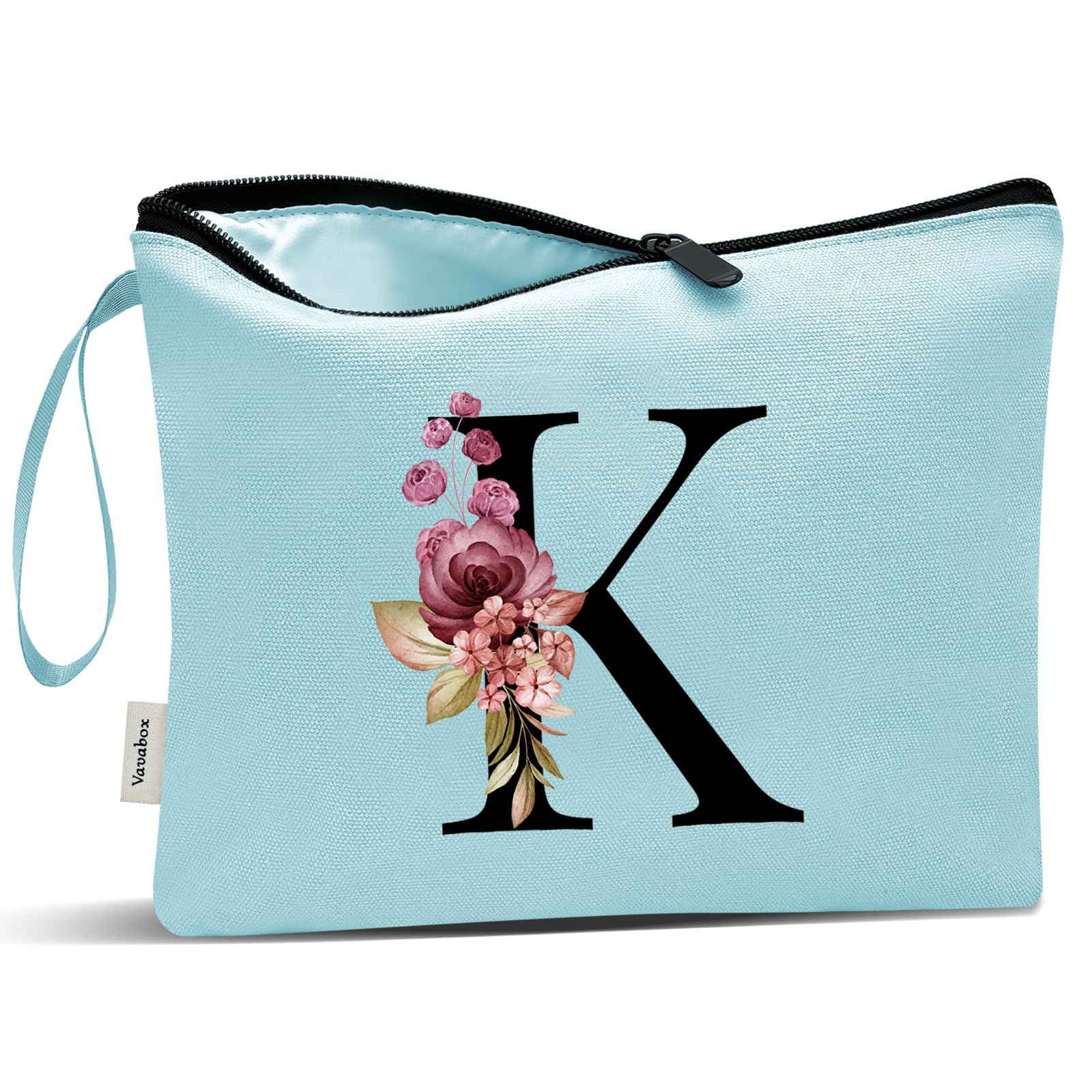 Vavabox A-Z Personalized Makeup Bag, Birthday Gifts for Women Mom, Gifts for Best Friend, Bride Bridesmaid Cosmetic bag (K, Green)