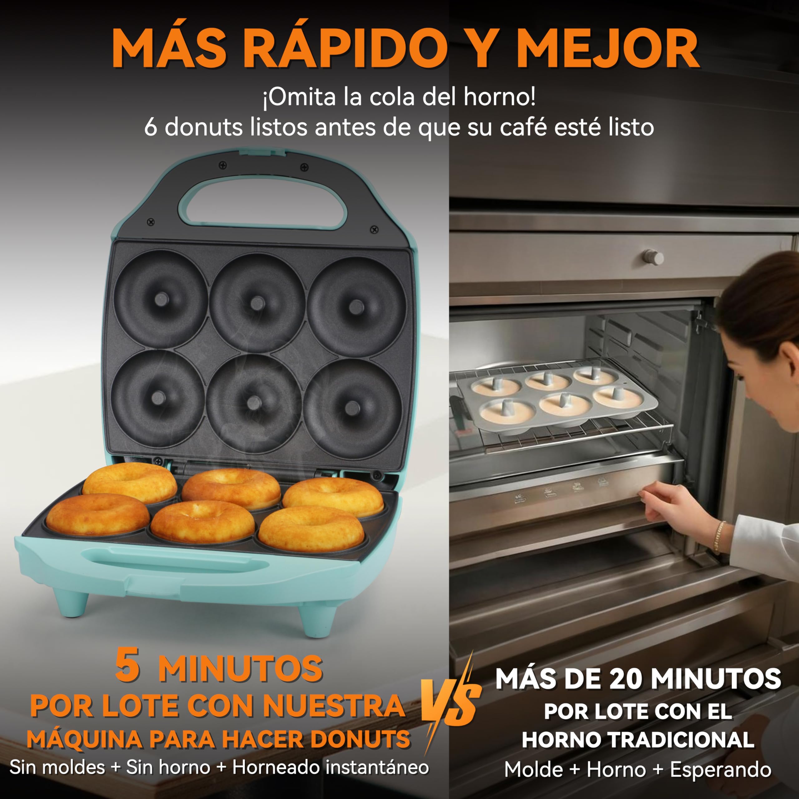 Baker’s Friend máquina para hacer rosquillera y mini donuts 6 x 7.5 cm, bandeja para hornear, fiesta de donuts, Aqua
