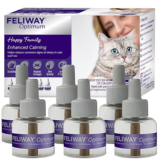 FELIWAY Optimum 6 x 30 Day Cat Calming Refills for Pheromone Diffuser, 6 x 48ml Value Pack - Helps Reduce Common Signs of Stress in Cats & Kittens, Enhanced Calming