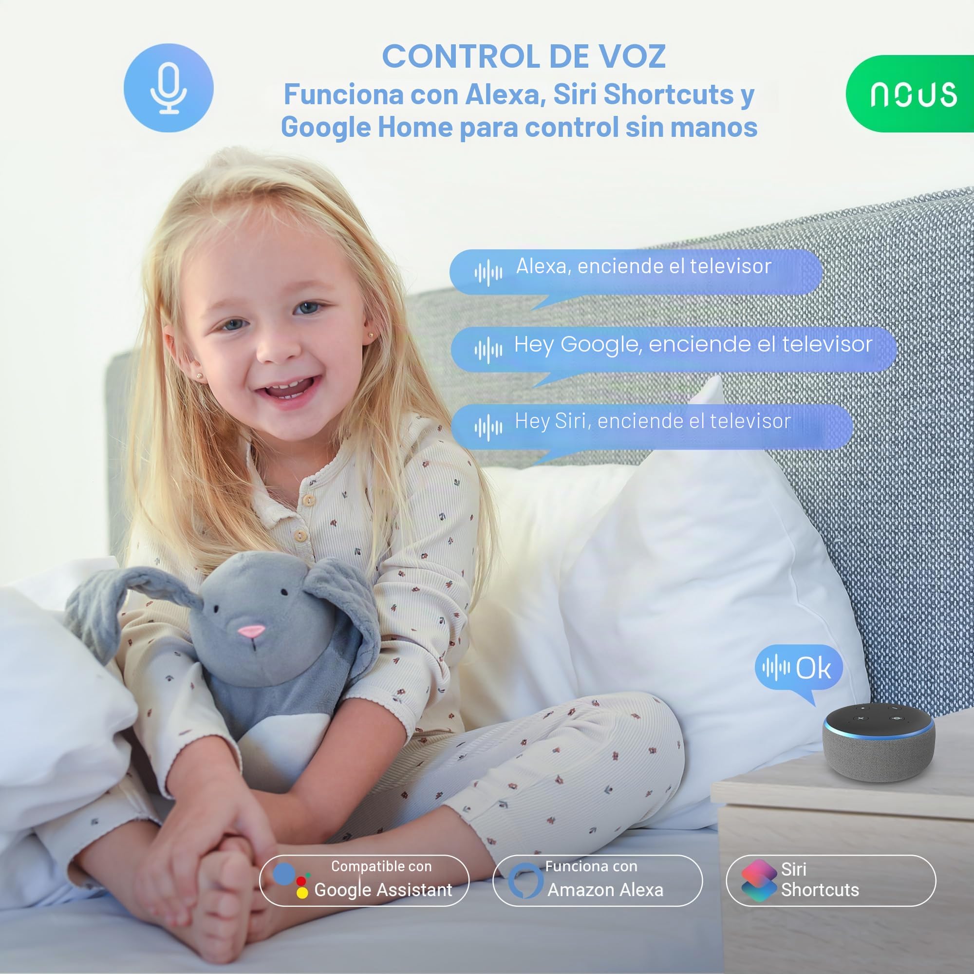 NOUS Enchufe Inteligente Matter con Monitorización de Consumo, 16A 3840W, Compatible con Alexa, Google Home, Apple Homekit, Tuya, SmartThings, Control Remoto por App, WiFi 2.4 GHz