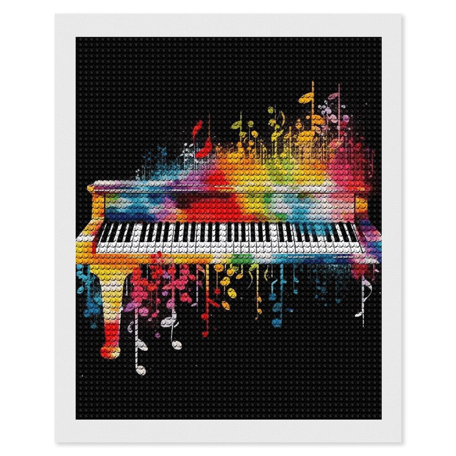 DWVTSLH Colorful Piano Keyboard Music Note Diamond Painting Kits for Adults, Personalized Diamond Photo Art Full Drill, DIY 5D Diamond Art Painting Kits for Beginners, Home Wall Decor 16"x20"