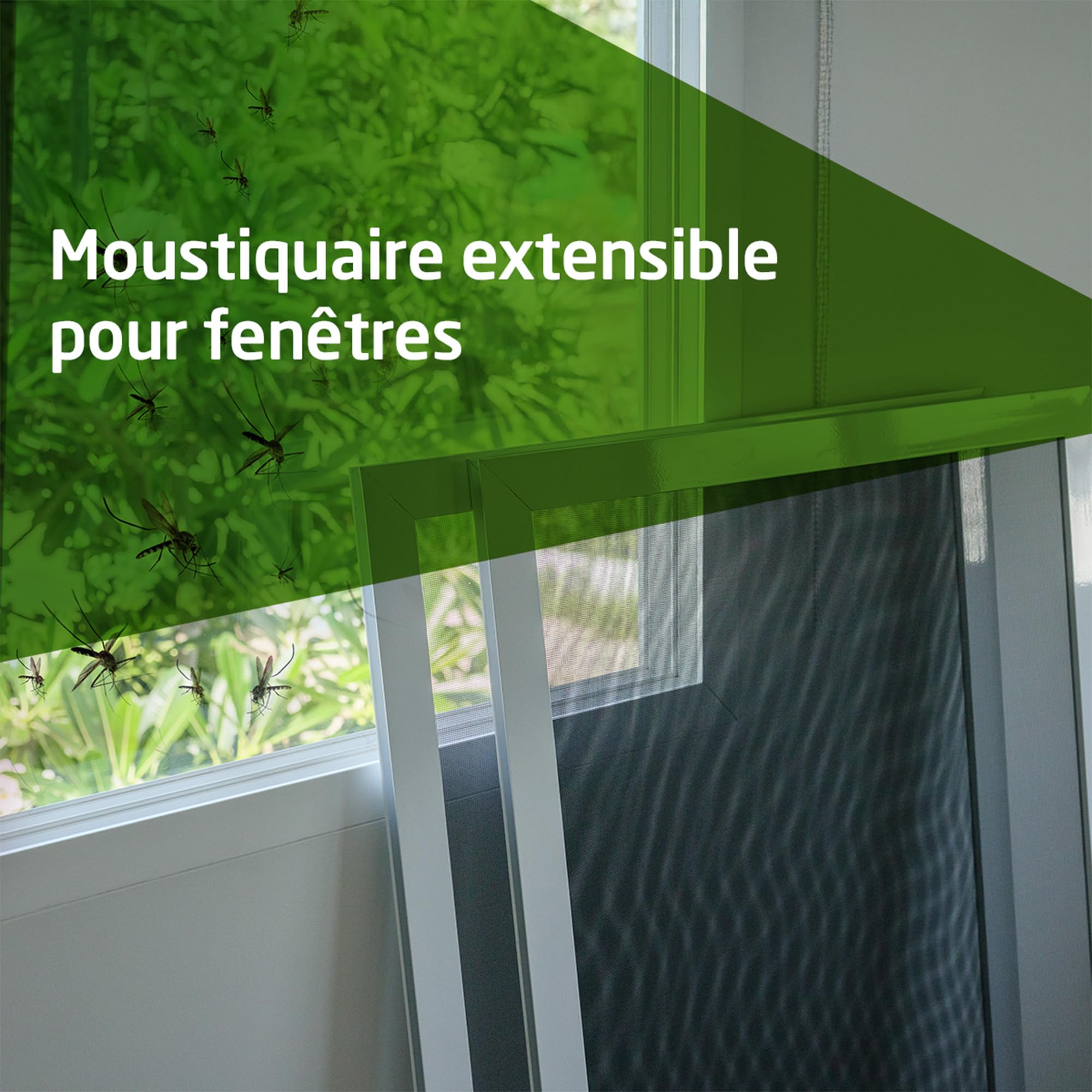 Amig - Moustiquaire extensible pour fenêtres | Installation sans outils | S’adapte dans l’emplacement du volet | 70 x 50 cm | Ajustable jusqu’à 130 cm | Aluminium blanc et maille en fibre de verre