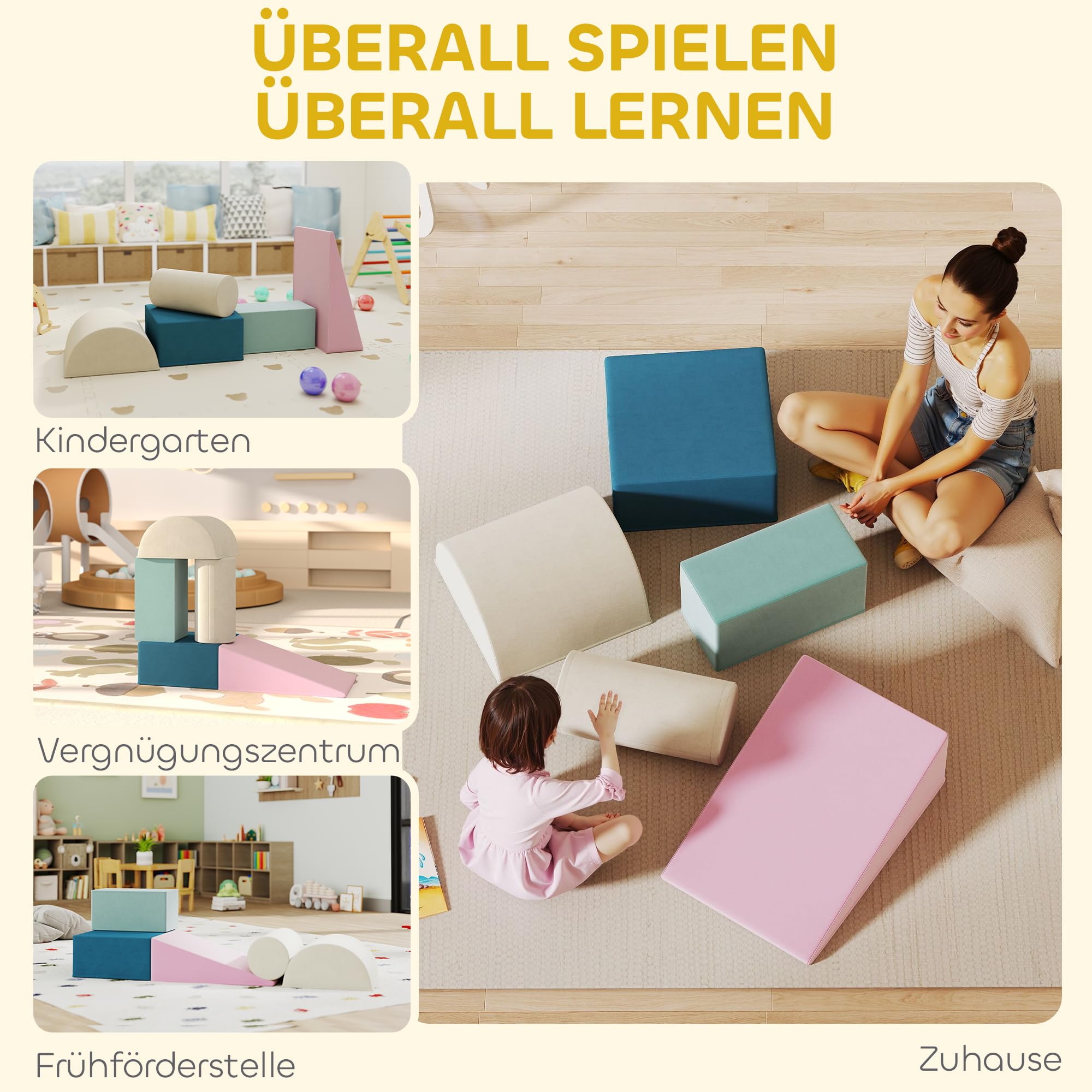 AIYAPLAY Kinder Schaumstoff Bausteine 5 Stück Klettern Bauklötze Bunt | Riesenbausteine, Softbausteine, Großbausteine mit Samtoptik, Bausteinset