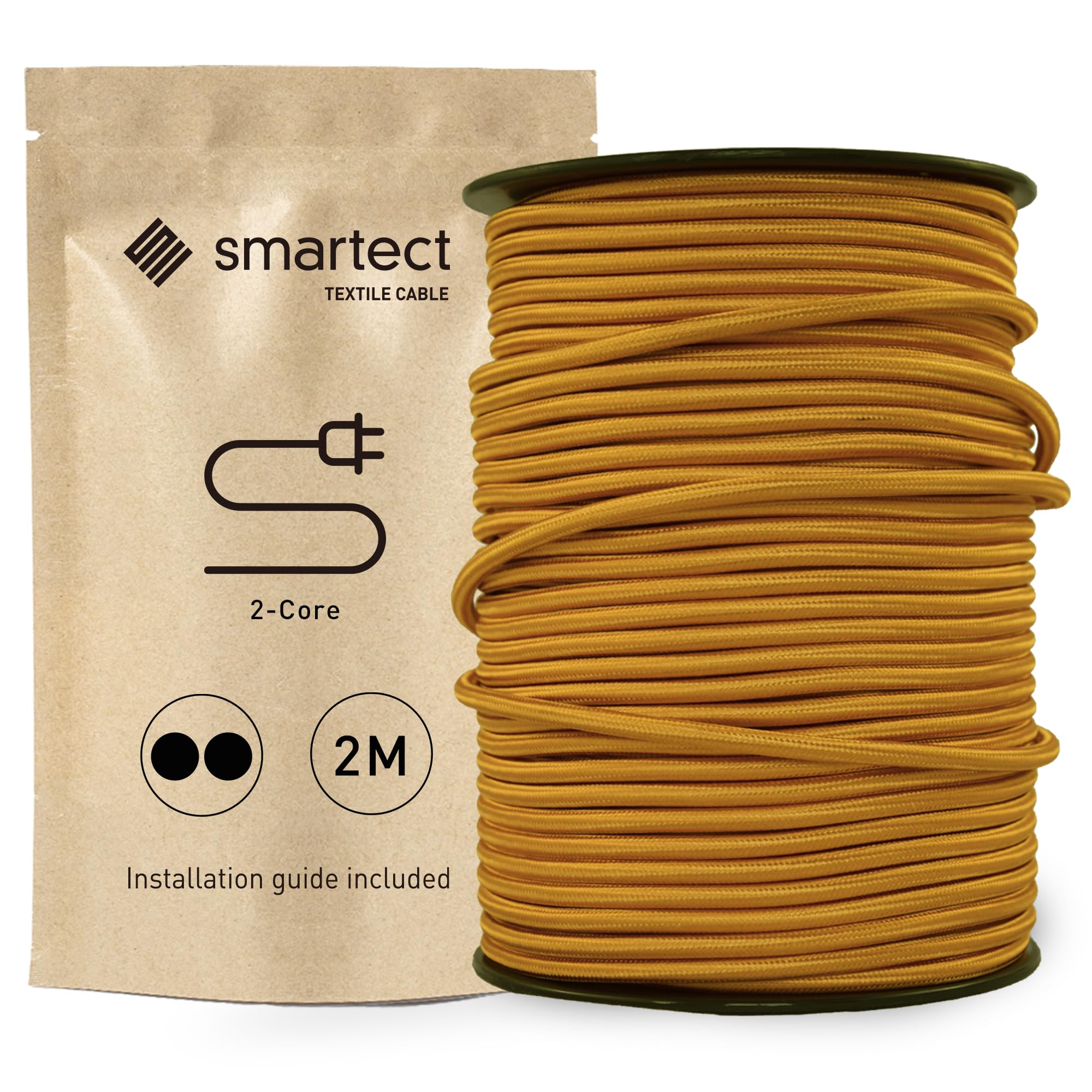 smartect Braided Cable, Gold, 2 Metres 2 Core Electrical Cable (2 x 0.75mm²) Vintage Fabric Electrical Wire for your DIY project