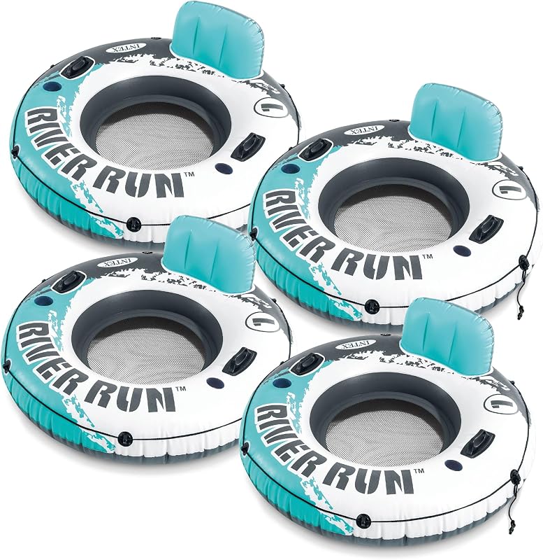 Intex River Run 1 flotador inflable para pileta con tubo de agua, balsa para lago, con 2 asas resistentes, respaldo y 2 portavasos, rojo (paquete de 4)