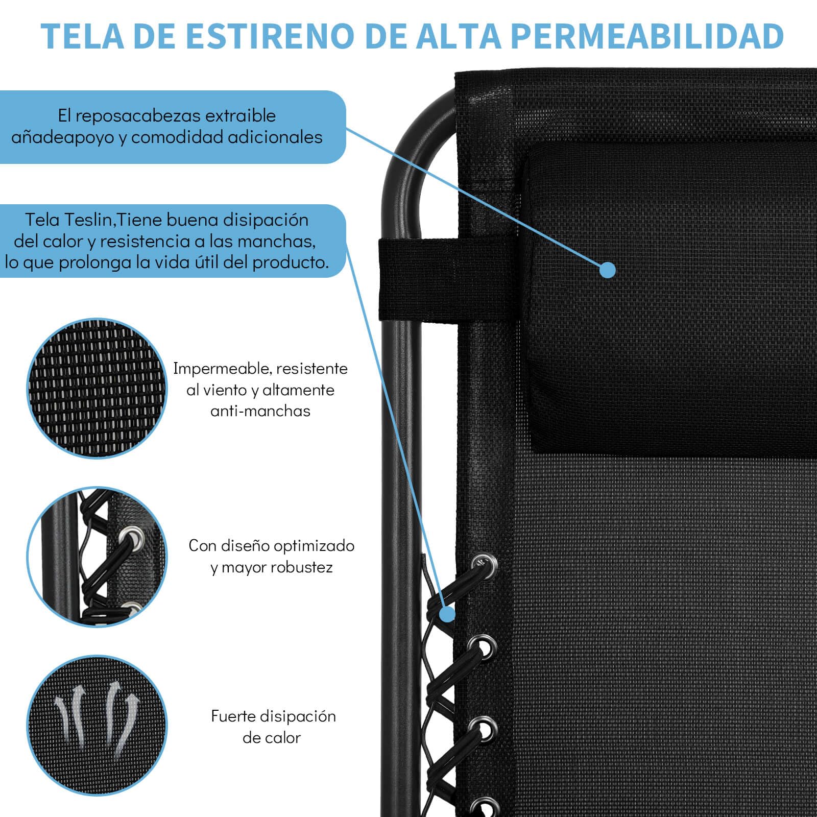 Tumbonas Plegables,Tumbonas Jardin Exterior Silla de Playas con Portavasos y Reposacabezas,Silla de Playa Ajustable para Jardín,Playa,Piscina,Terraza,Carga de 150 KG (Negro 1 Tumbonas)