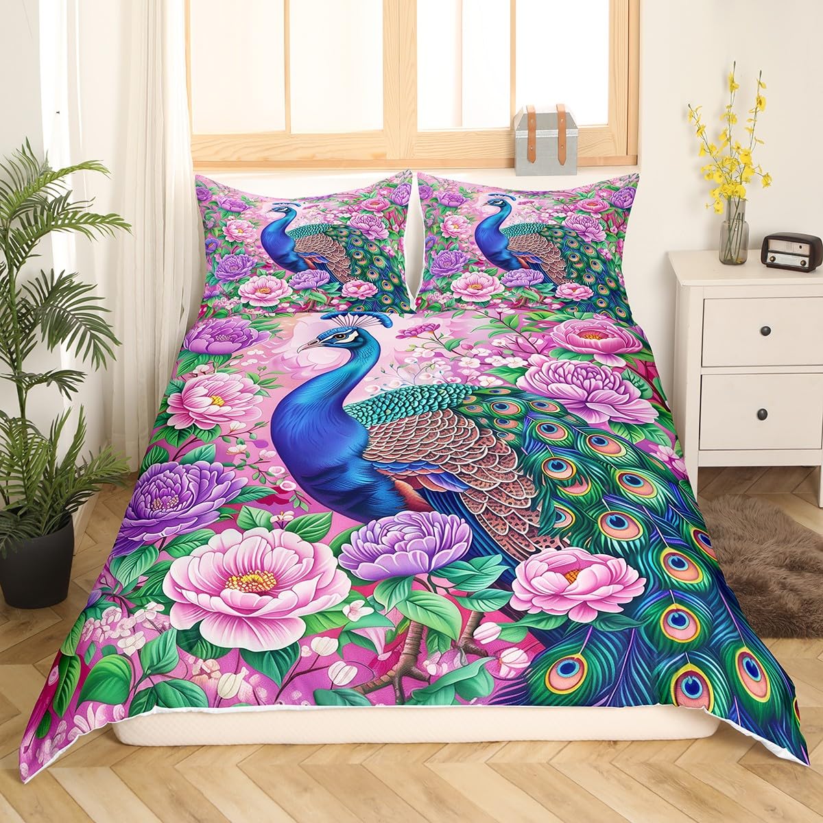 Manfei Blue Peacock Duvet Cover Set Double Size - Image 3