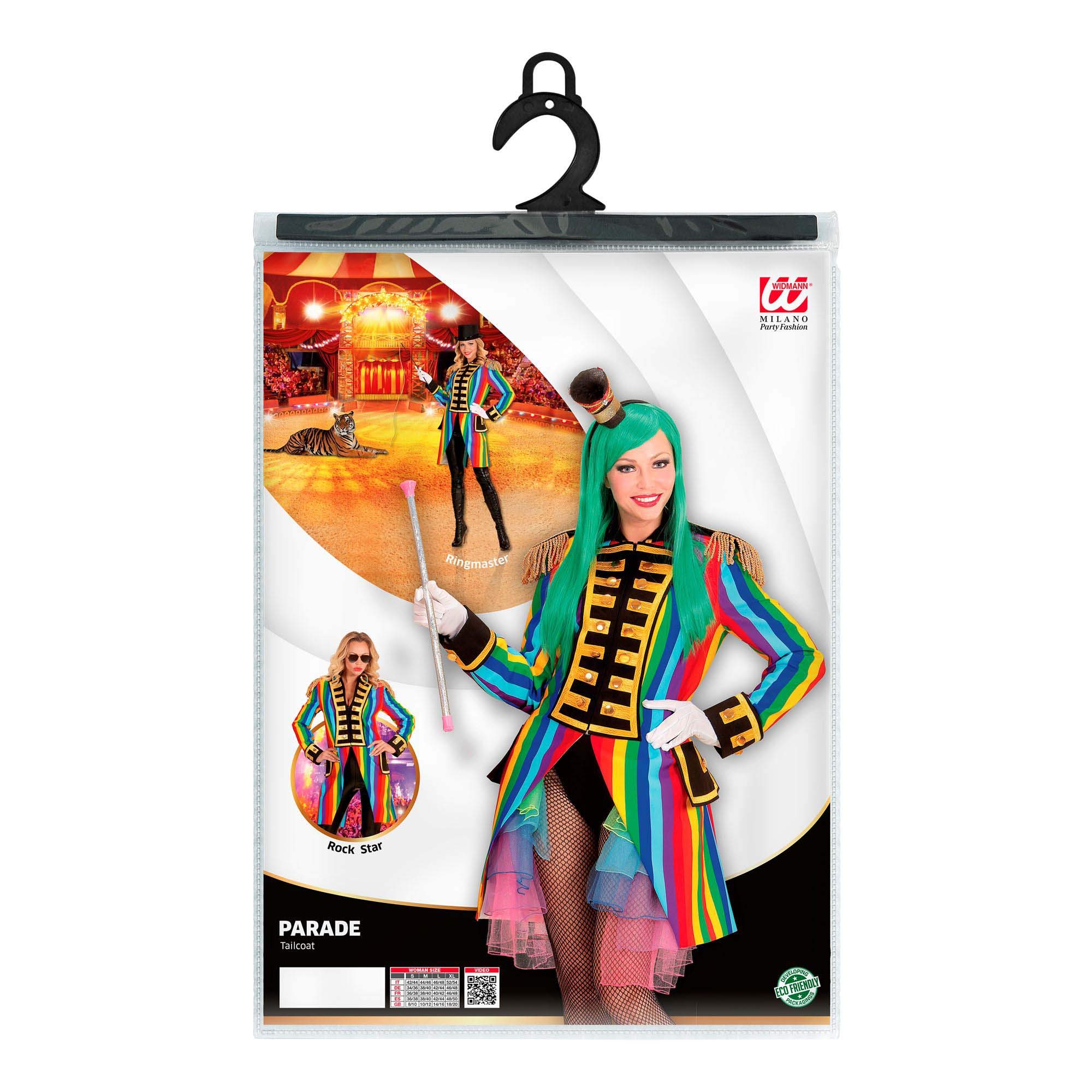W WIDMANN MILANO Party Fashion - Kostüm Parade Frack, Regenbogen, CSD, Zirkusdirektorin, Gardeuniform, Clown, Showgirl, Faschingskostüm | Bunter Frack für CSD, Zirkusdirektorin, Clown, Showgirl, Karneval & Mottoparty