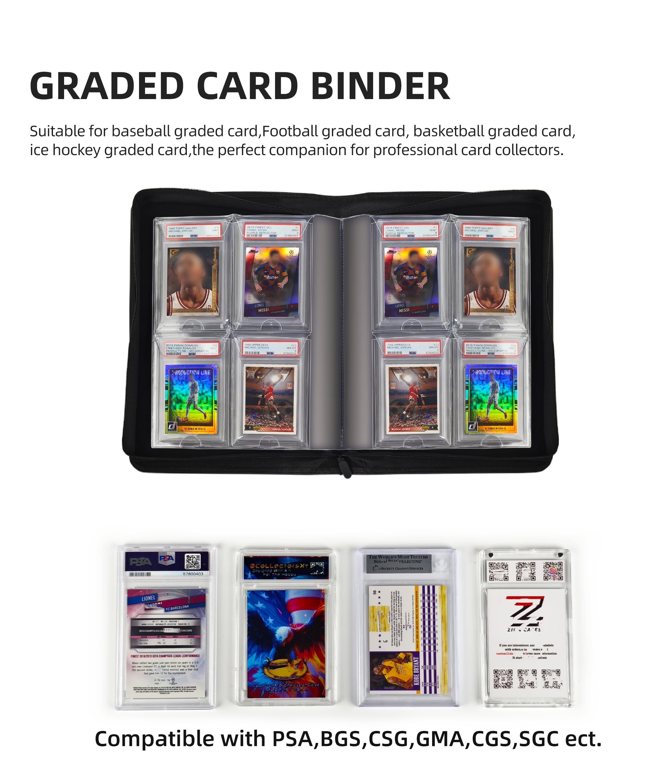 Carpeta de 4 bolsillos, 40 tarjetas de calidad superior, con cremallera, carpeta de cuero sin anillo (blanco mejorado)