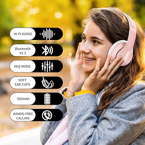 Miniatura 6 de Glynzak Auriculares inalámbricos Bluetooth sobre la oreja 65 horas de reproducción HiFi estéreo auriculares con micrófono y 6 modos de ecualización