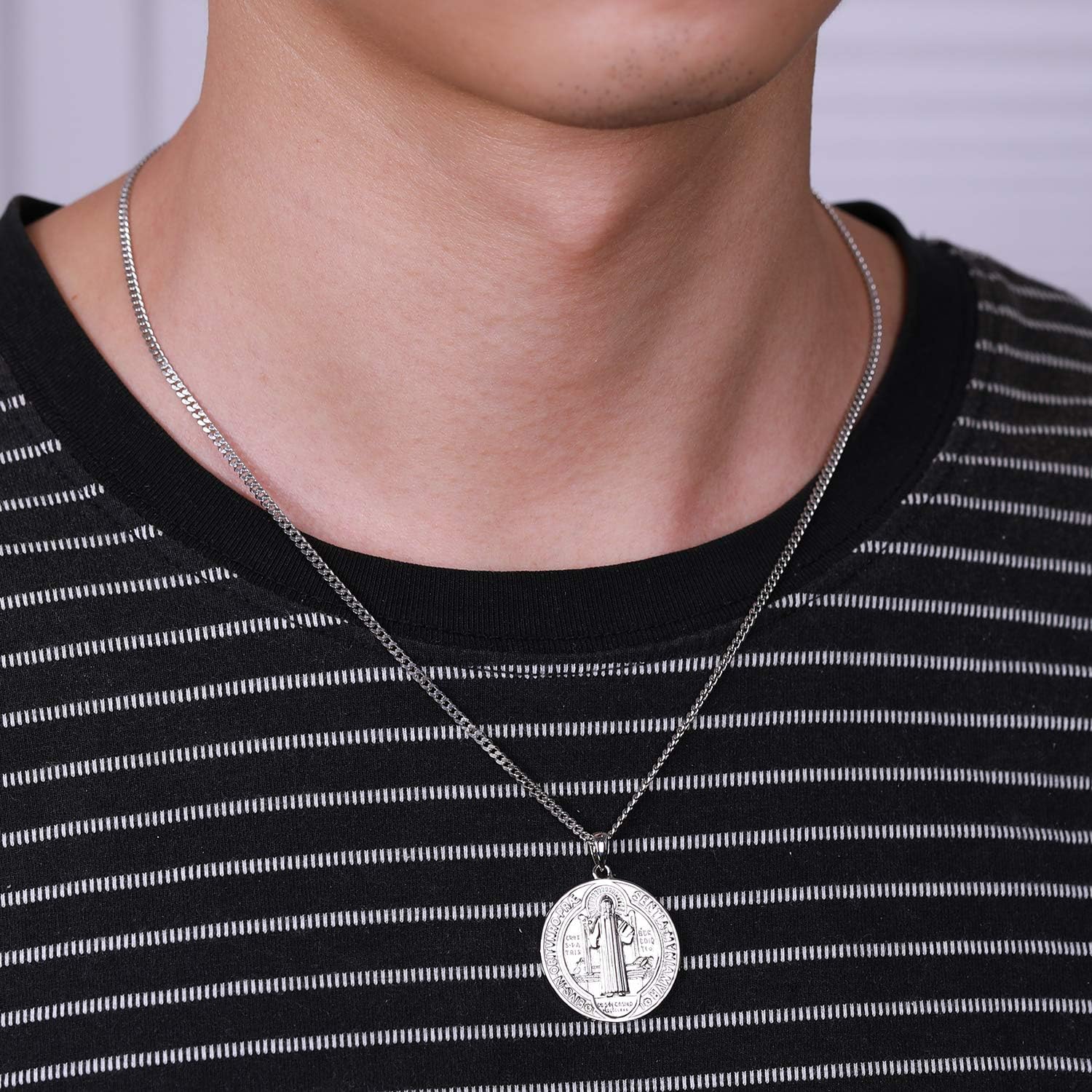 Saint Benedict Medal Necklace 925 Sterling Silver, Catholic st Benedict Jewelry Gift for Men Women - Image 5
