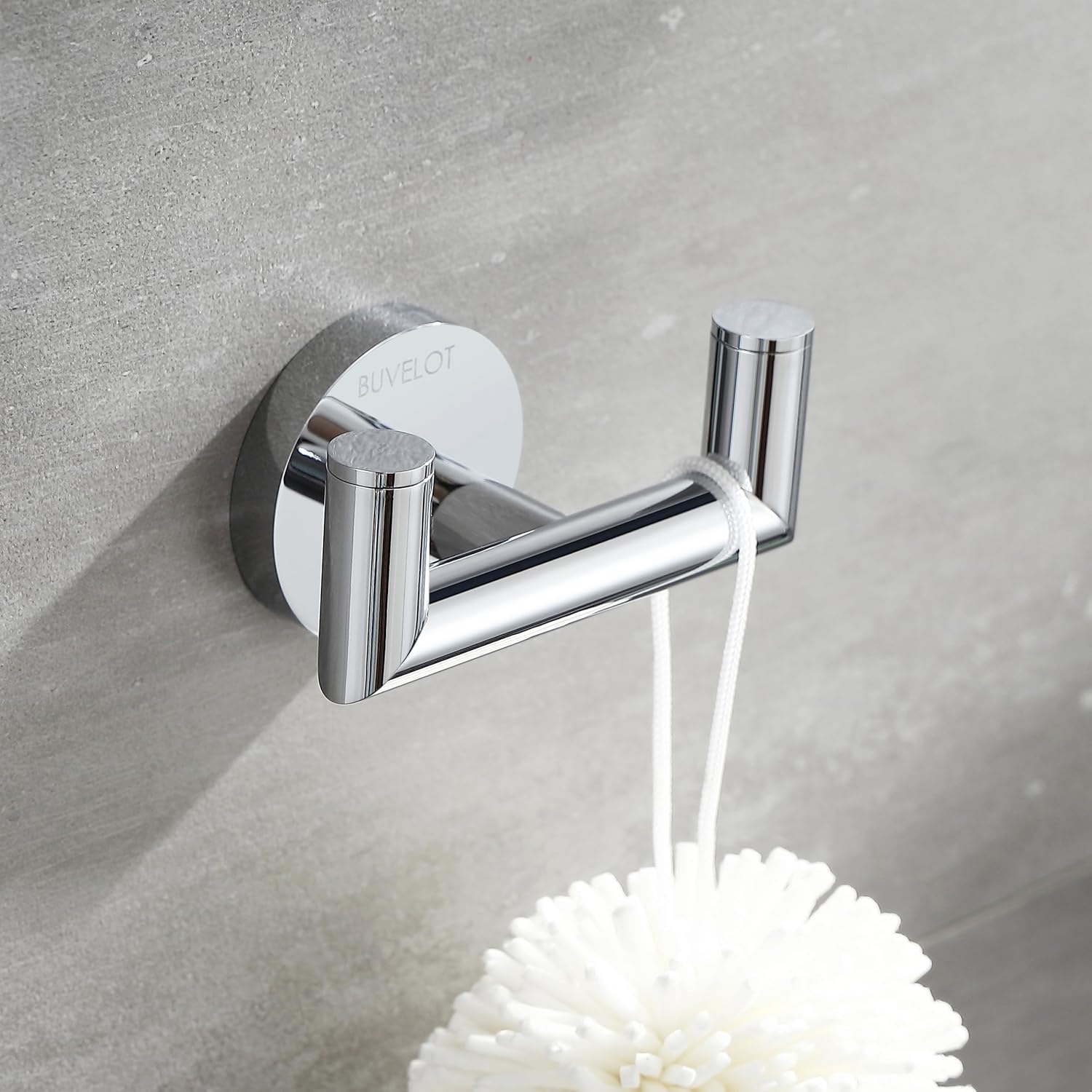 Towel Hook, Coat Hooks for Bathroom and Kitchen, Modern Double Robe Hook Wall Mounted, Chrome, 077020-CR, Leo Series