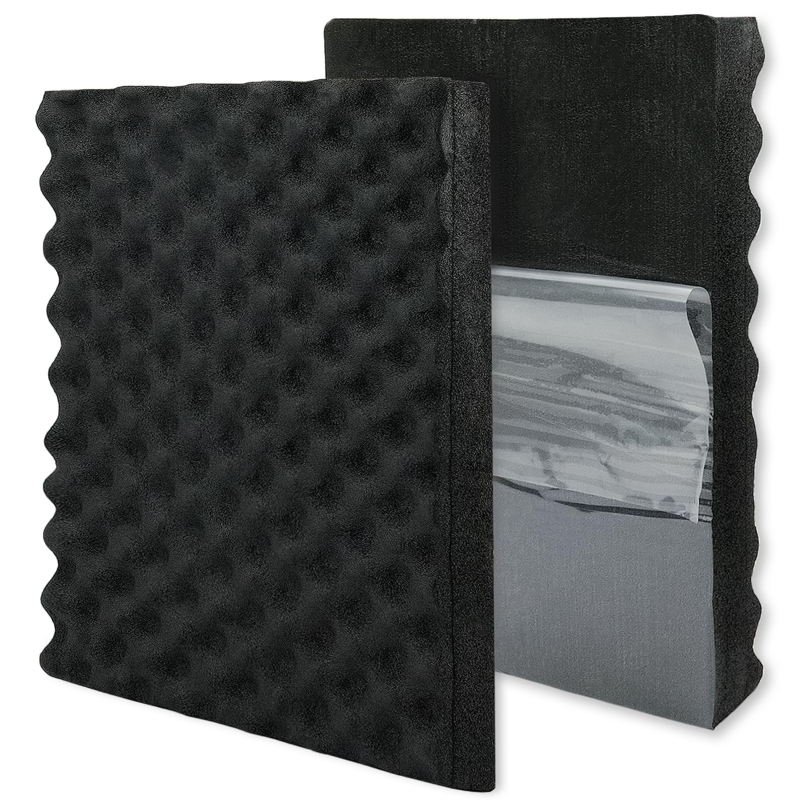 BXI Soundproofing Closed Cell Foam - 2 Pack Self-Adhesive 16'' X 12'' X 1.8'' Thickened Egg Crate Sound Proof Foam - Acoustic Foam Panels Great for Noise & Thermal Insulation (Black)