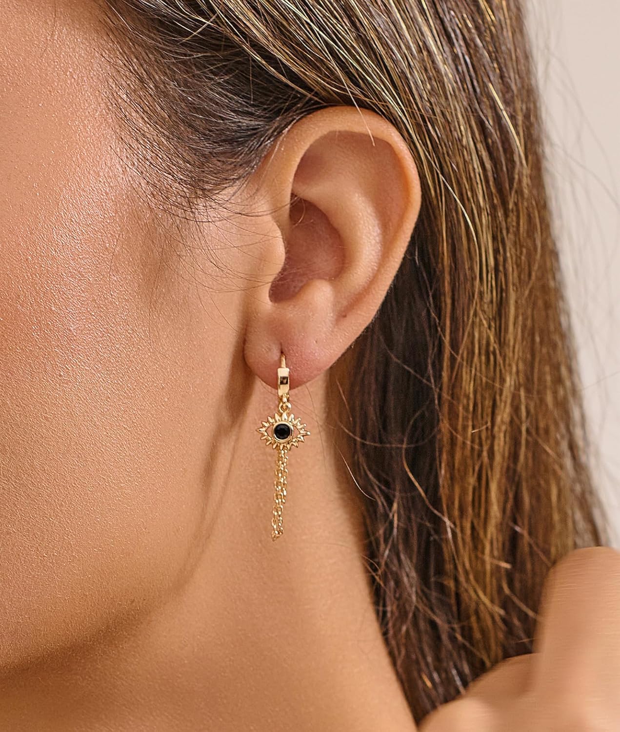 Dangle Earrings for Women Dainty CZ Triple Huggie Stud Earring Trendy Paperclip Flower Evil Eye Dangle Hoop Earring Hypoallergenic Statement Drop Huggie Earrings for Women Gold Jewelry - Image 3