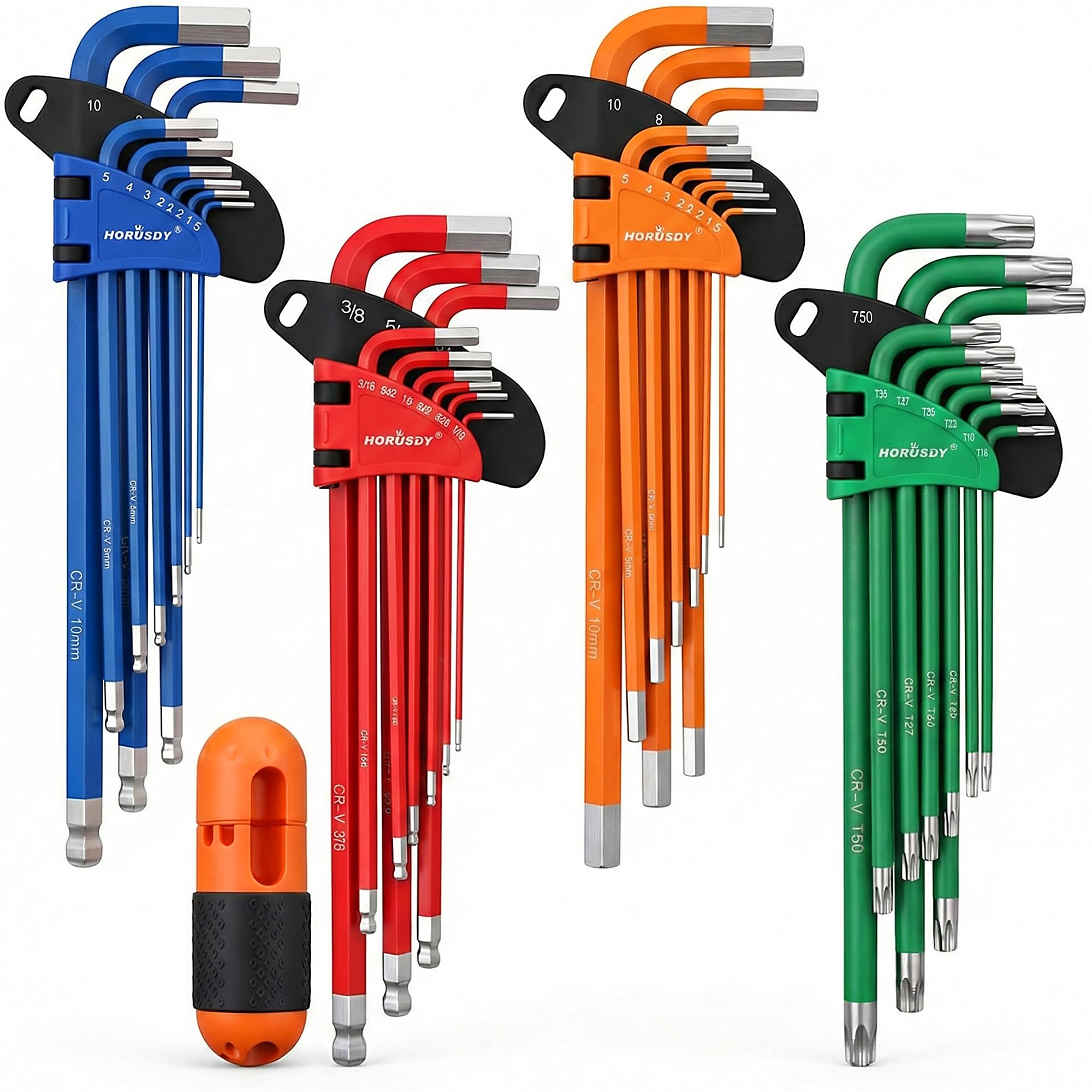 HORUSDY 37PCS Hex Key Allen Wrench Set, SAE & Metric Star Long Arm