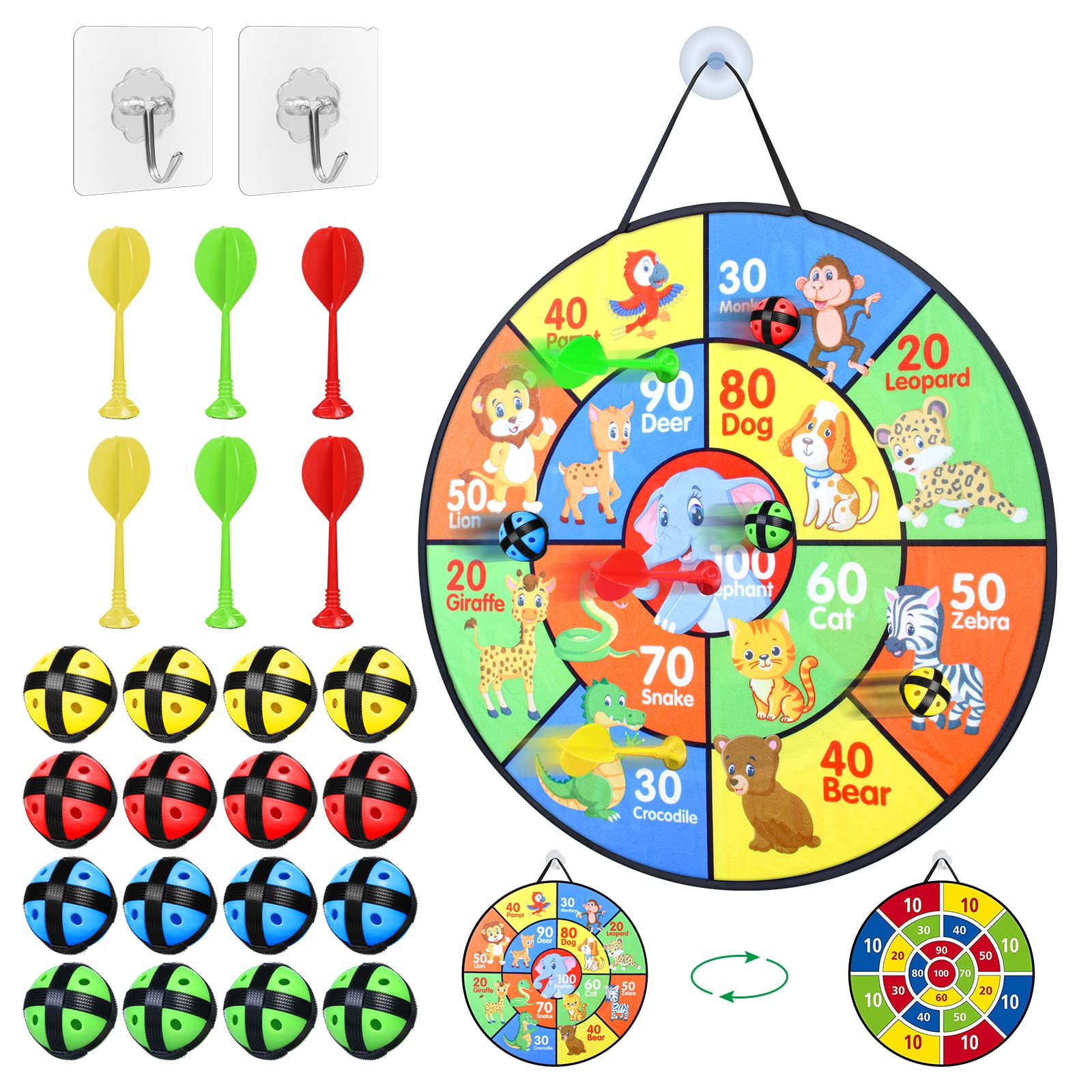 Jeu De Fléchettes Magnétique Enfants 66 Cm Double Face - Cible Pliable Avec 16 Boules Collantes + 6 Fléchettes + Crochets, Jouet Sport Sûr Intérieur/Extérieur Cadeau Fille Garçon
