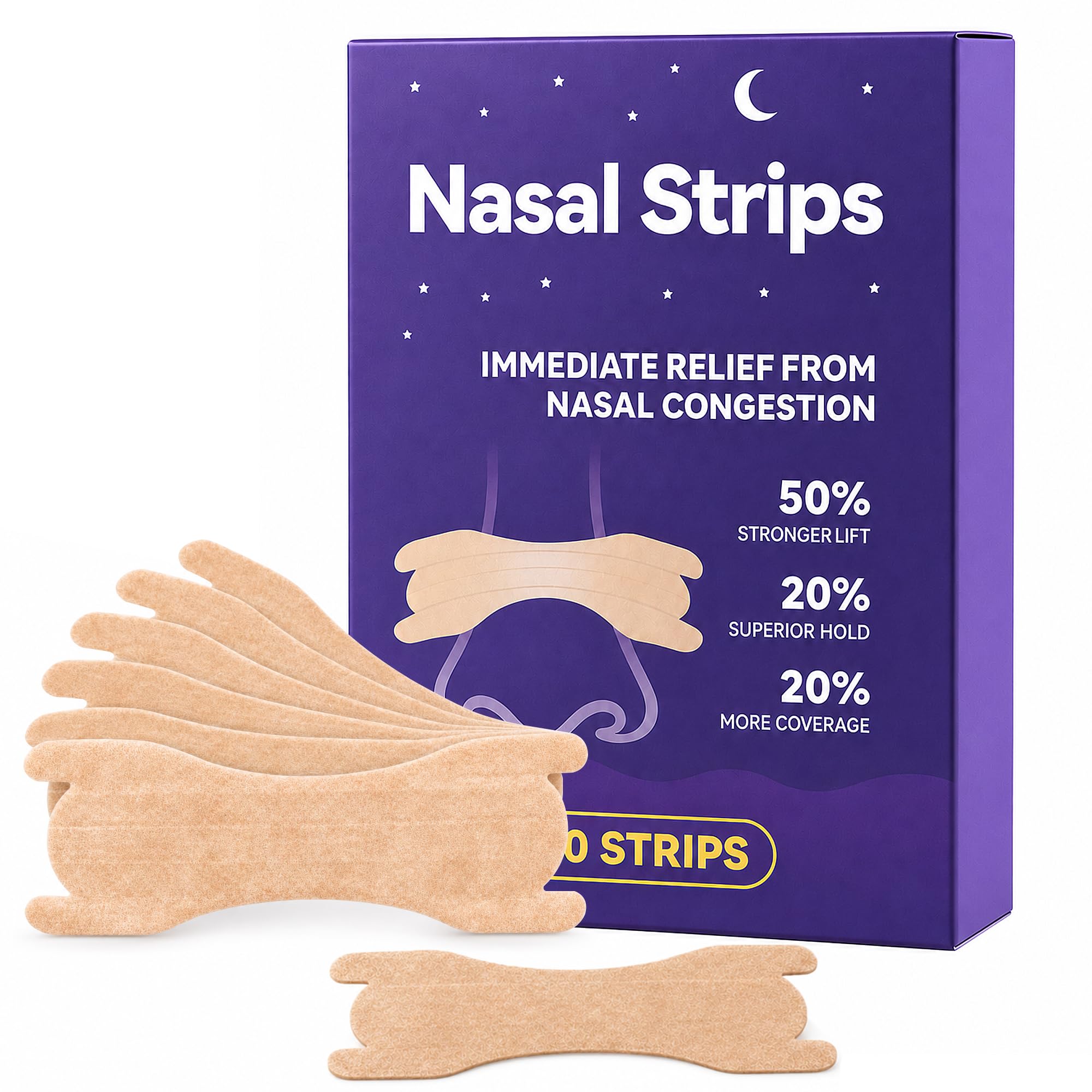 Photo 1 of Extra Strength Nasal Strips for Snoring and Nasal Congestion Relief,Drug-Free Breath Better Nose Strips with Strong Adhesive,50% Stronger Lift,Clear Comfortable Design for Sensitive Skin,60 PCS