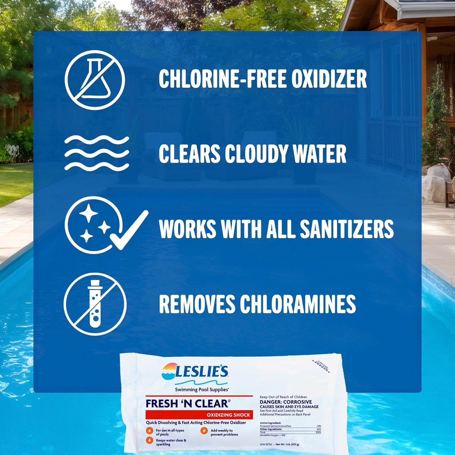 Leslie's Chlorine-Free Pool Shock – Quick Dissolving, Fast-Acting, Shock-Oxidizer for Swimming Pools and Spas - 40 Pound