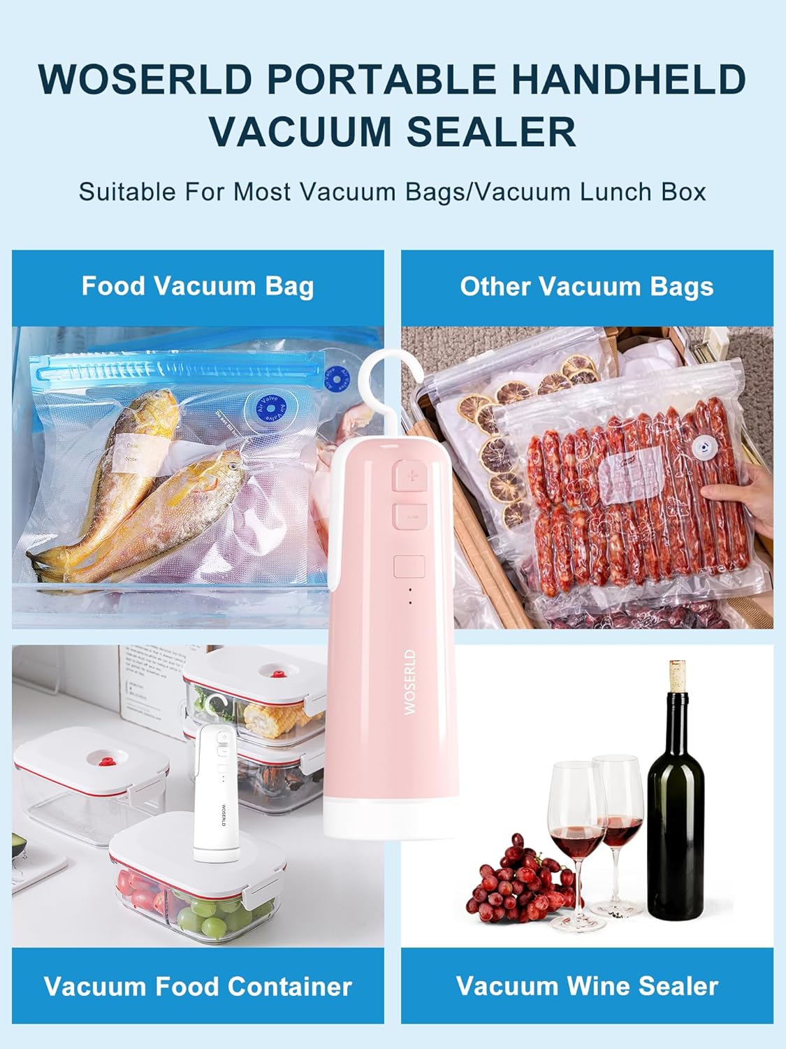 Vacuum Sealer for Food 4 in 1 Mini Bag Sealer and Cutter, Food Saver Vacuum Sealer Machine Seal Meal Saver, Portable Handheld vacuum sealer for food, suitable for Food vacuum bag, Vacuum lunch box