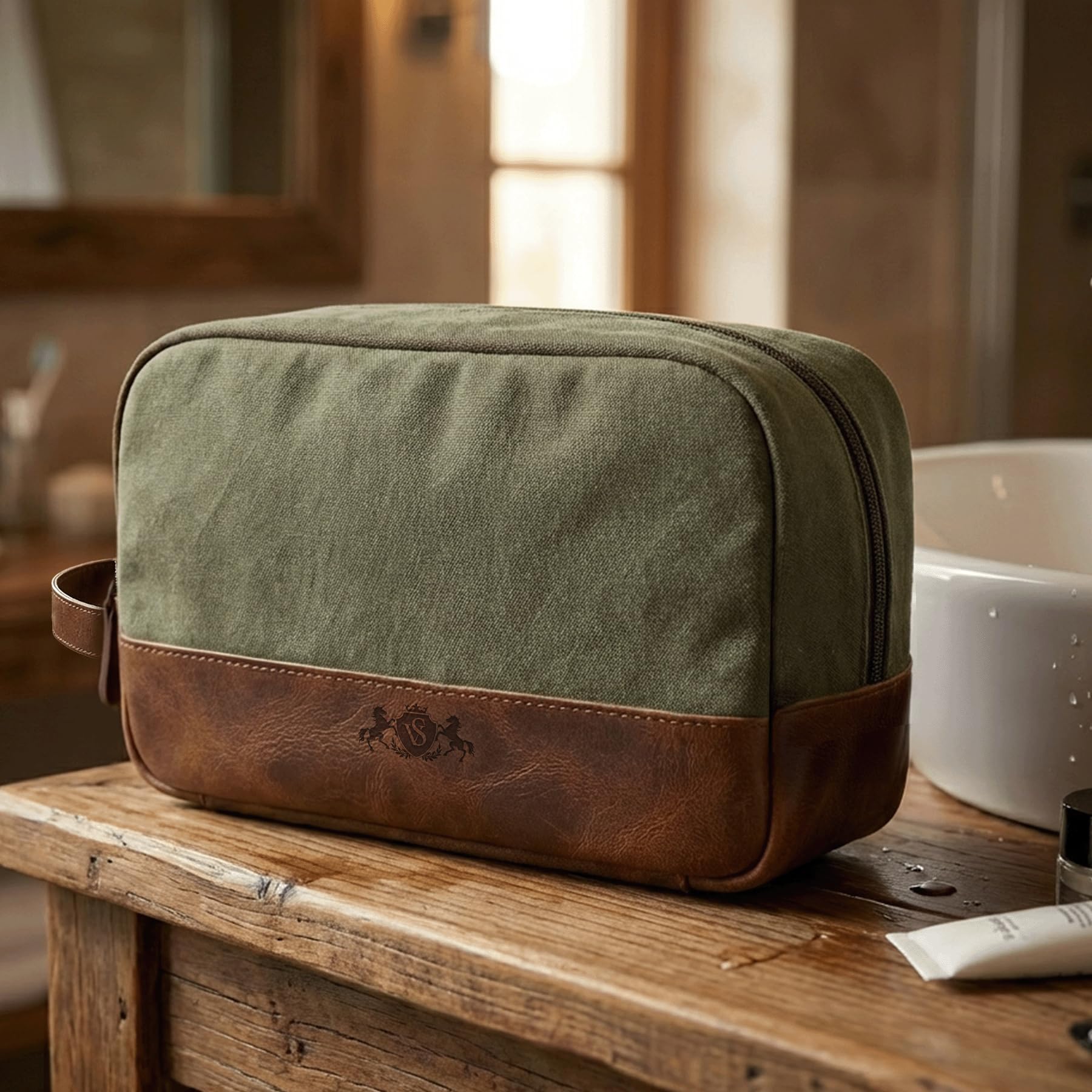 SID & VAIN® borsa toiletry vera pelle BEAU borsetta necessaire Toilette pochette beauty case da Viaggio uomo donna verde prodotto artigianale