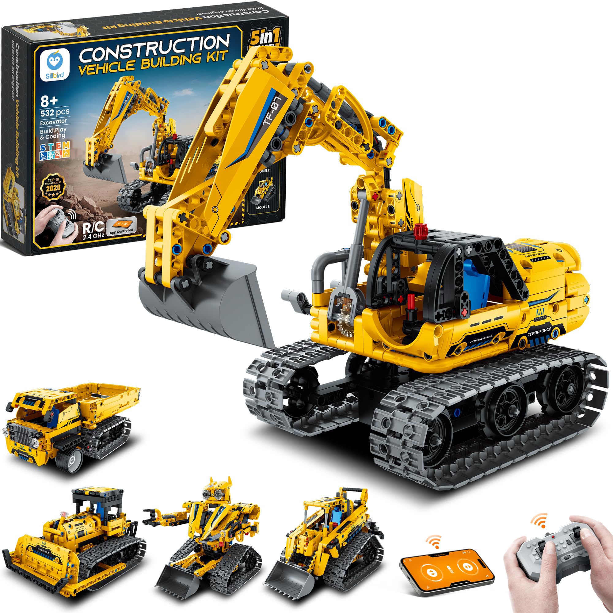 Excavator Building Kit with Remote Control STEM Gifts for Boys 8+