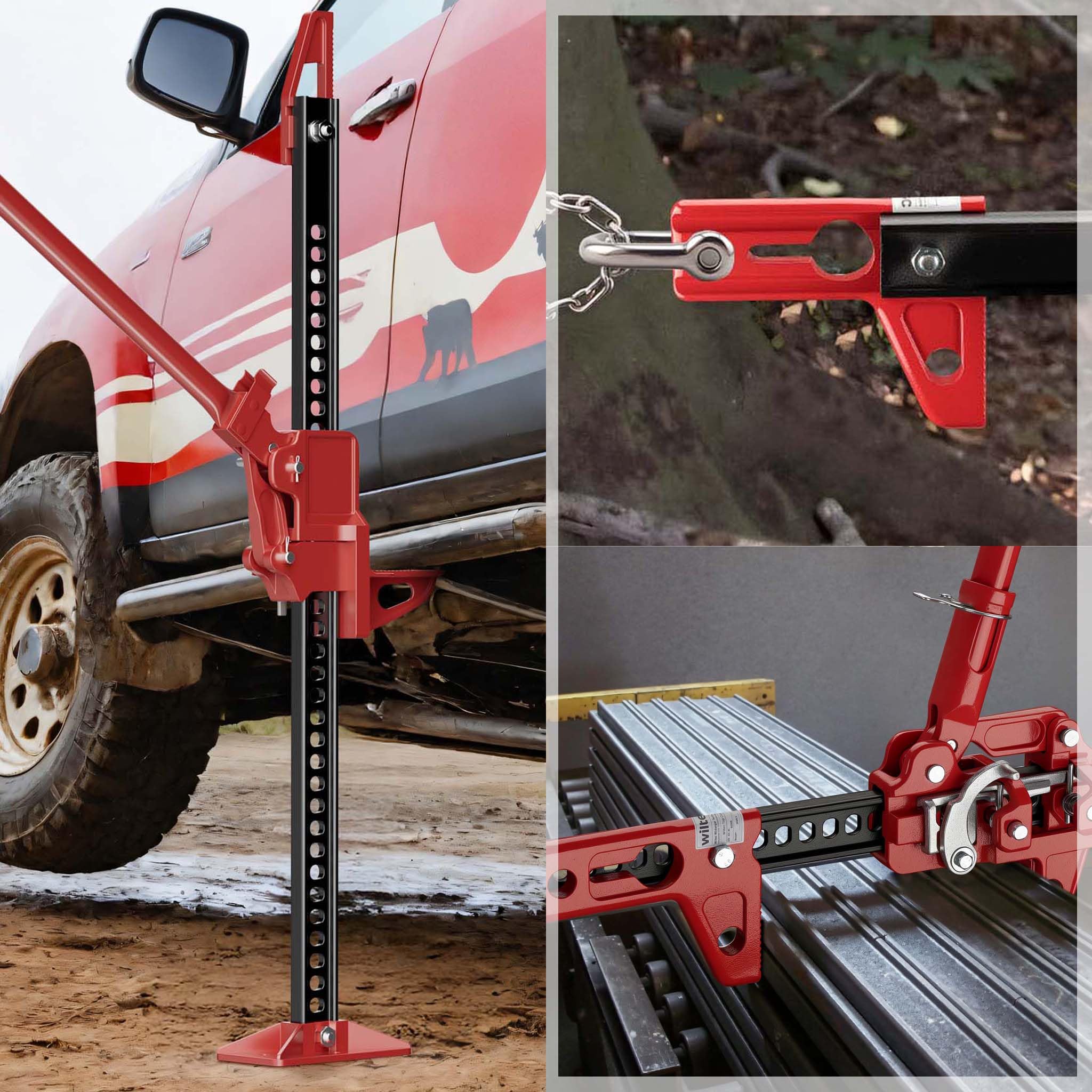 Wiltec Farm Jack – Kompakt-Set Basis, Wagenheber bis 3000 kg und max. 76 cm Hubhöhe mit obere Klemme