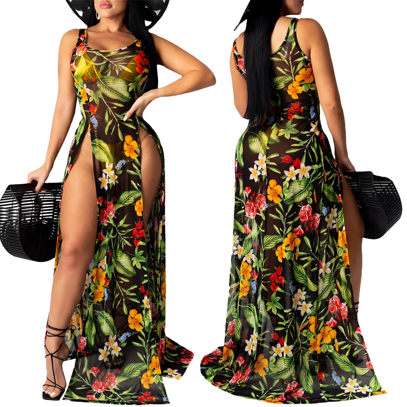 Women's Swimsuit Beach Bikini Cover up Sheer Mesh Dress Sexy See Through Mesh Tops Beachwear