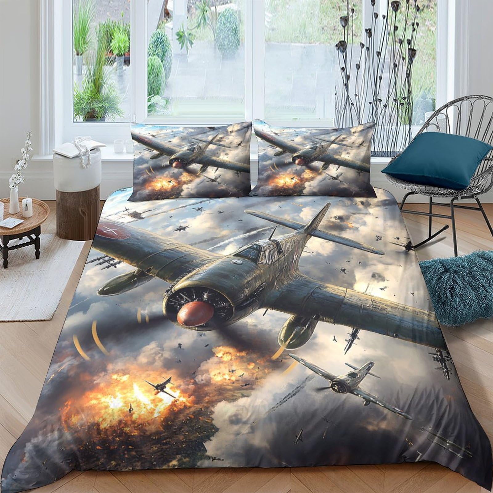Ctjqhvkz Style-10 3D Printed Fighter Aircraft Fitted Sheet Microfiber Soft Breathable Warplane Bed Cover For Bedroom Guest Room Decor Single（135X200cm）