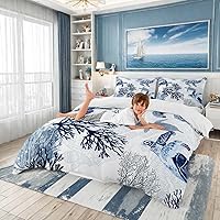 Vista 38 de Juego de ropa de cama 3D de tortuga marina azul individual para niños y niñas, temática de playa oceánica, funda de edredón de 3 piezas para niños