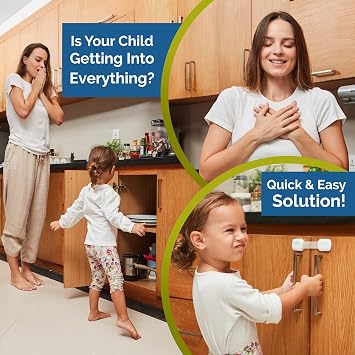 Child Safety Strap Locks (10 Pack) Baby Locks for Cabinets and Drawers, Toilet, Fridge & More. 3M Adhesive Pads. Easy Installation, No Drilling Required, White