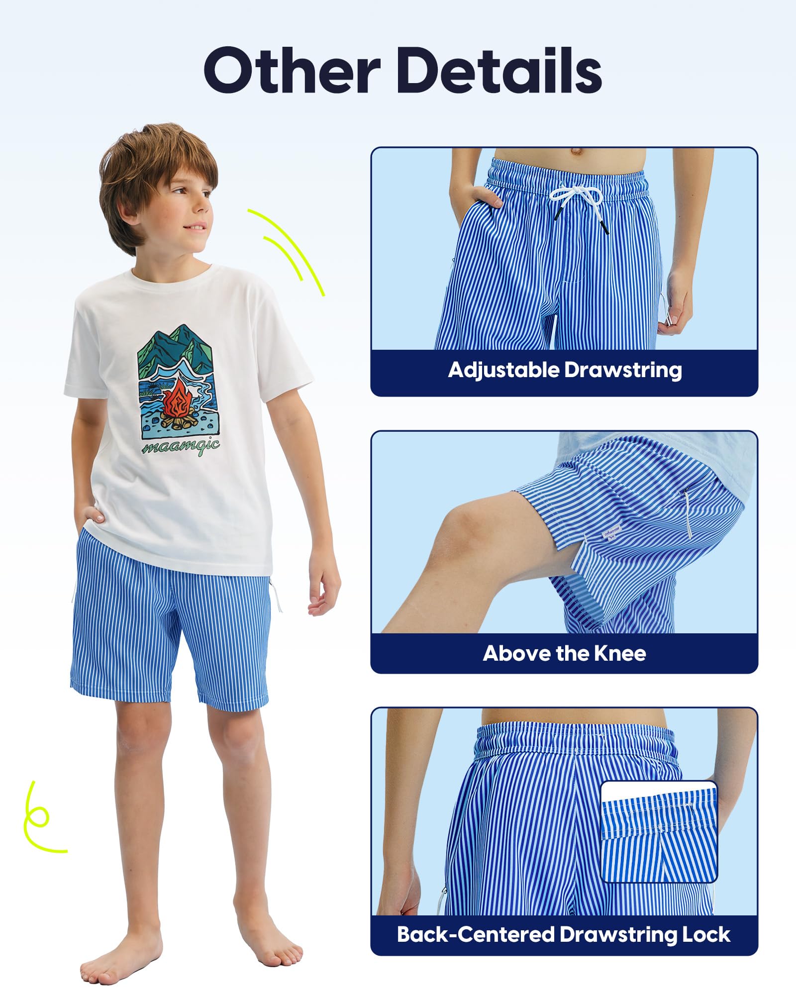 maamgic Traje de baño para niños, forro de compresión, elástico, para adolescentes, niños, antirozaduras, con bolsillos con cremallera
