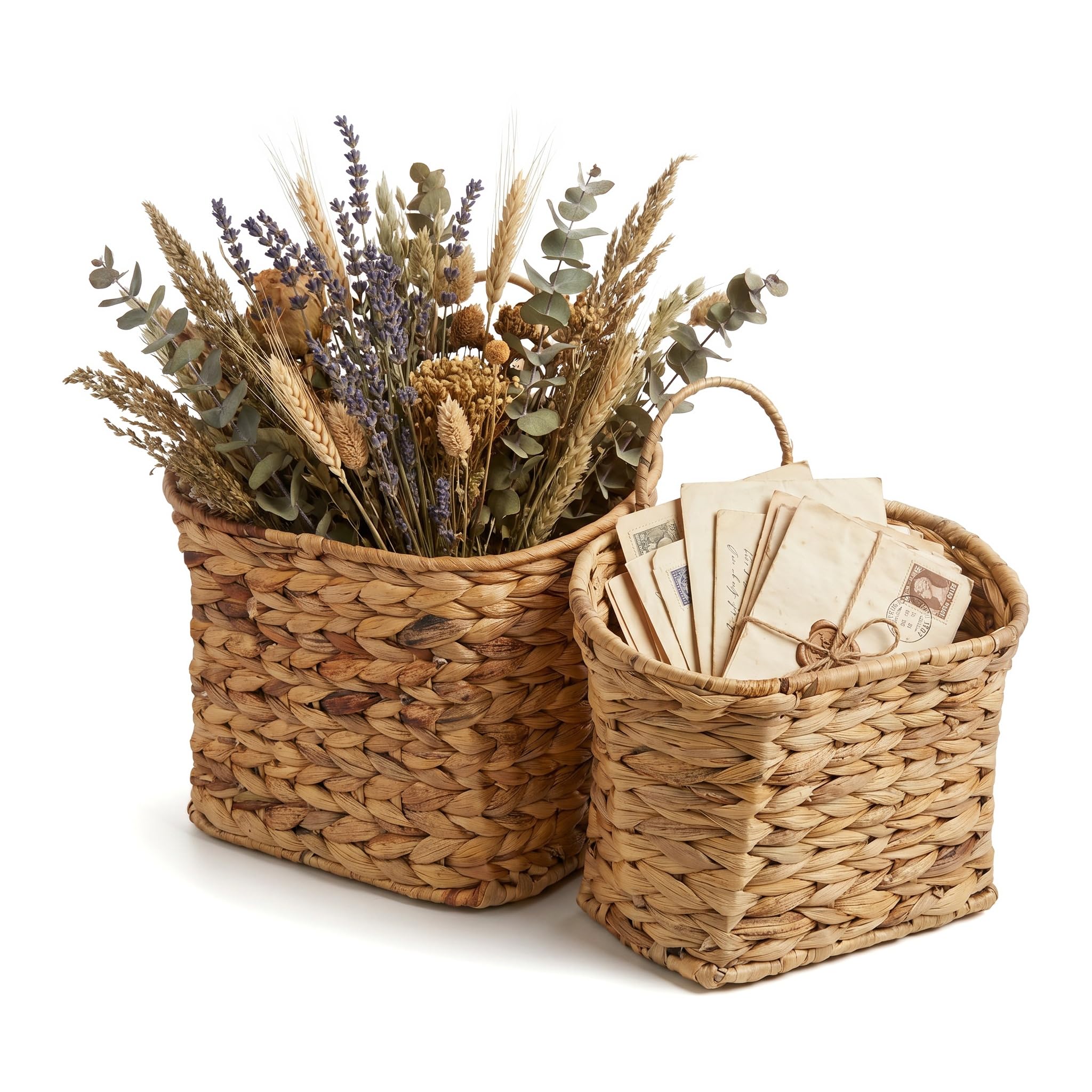 Panier Suspendu, Panier Osier Rangement Mural pour Porte, Cuisine, Salle de Bains et Salon, Rangement Pomme de Terre et Fruits, Décoration de Mariage Style Bohème, Rangement Maison, Lot de 2