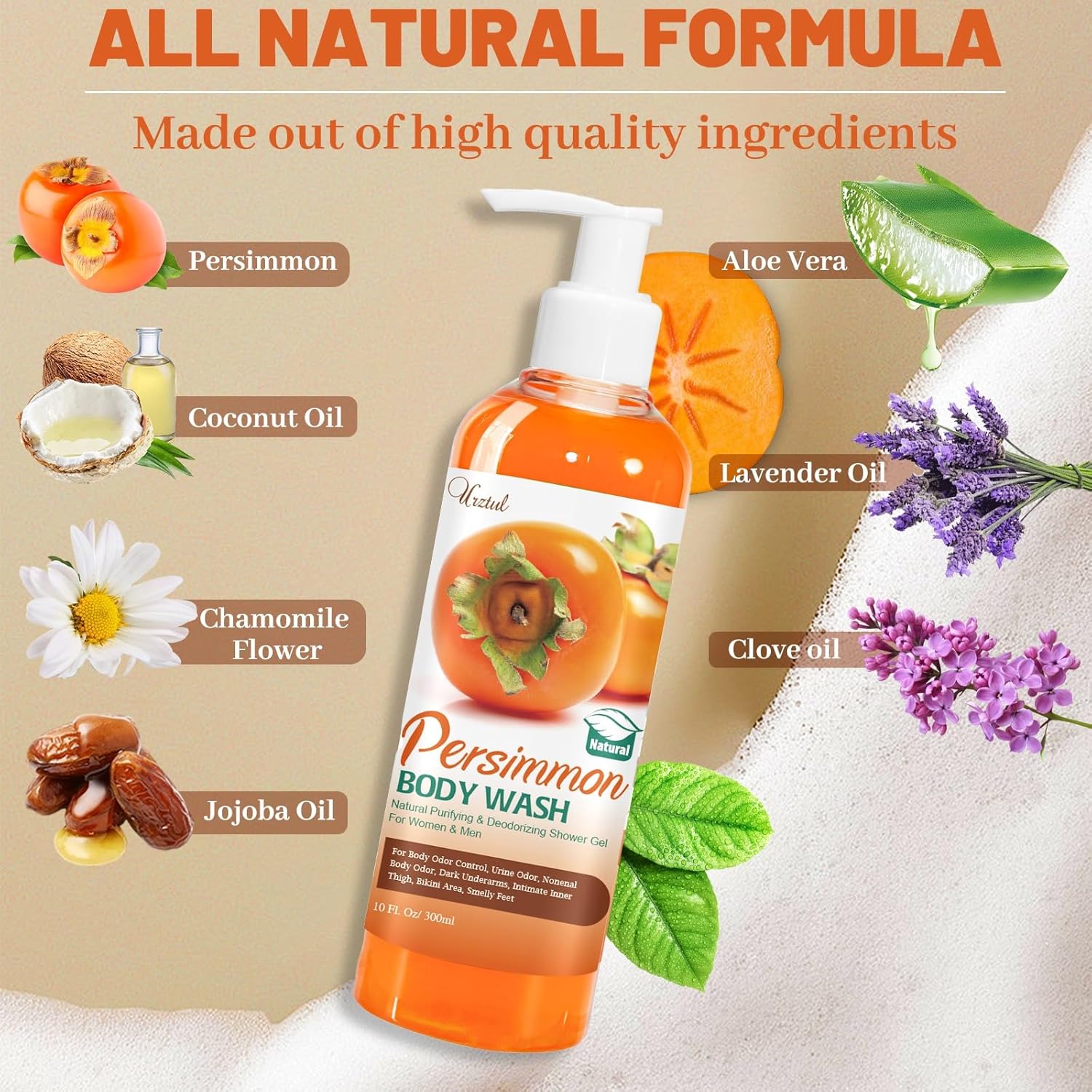 Persimmon Body Wash for Body Odor Control，Natural Bath Deodorant Bar Soap for Strong Odor Smelly Feet, Purifying Deodorizing Old People Smell Eliminator for Women & Men - Image 2