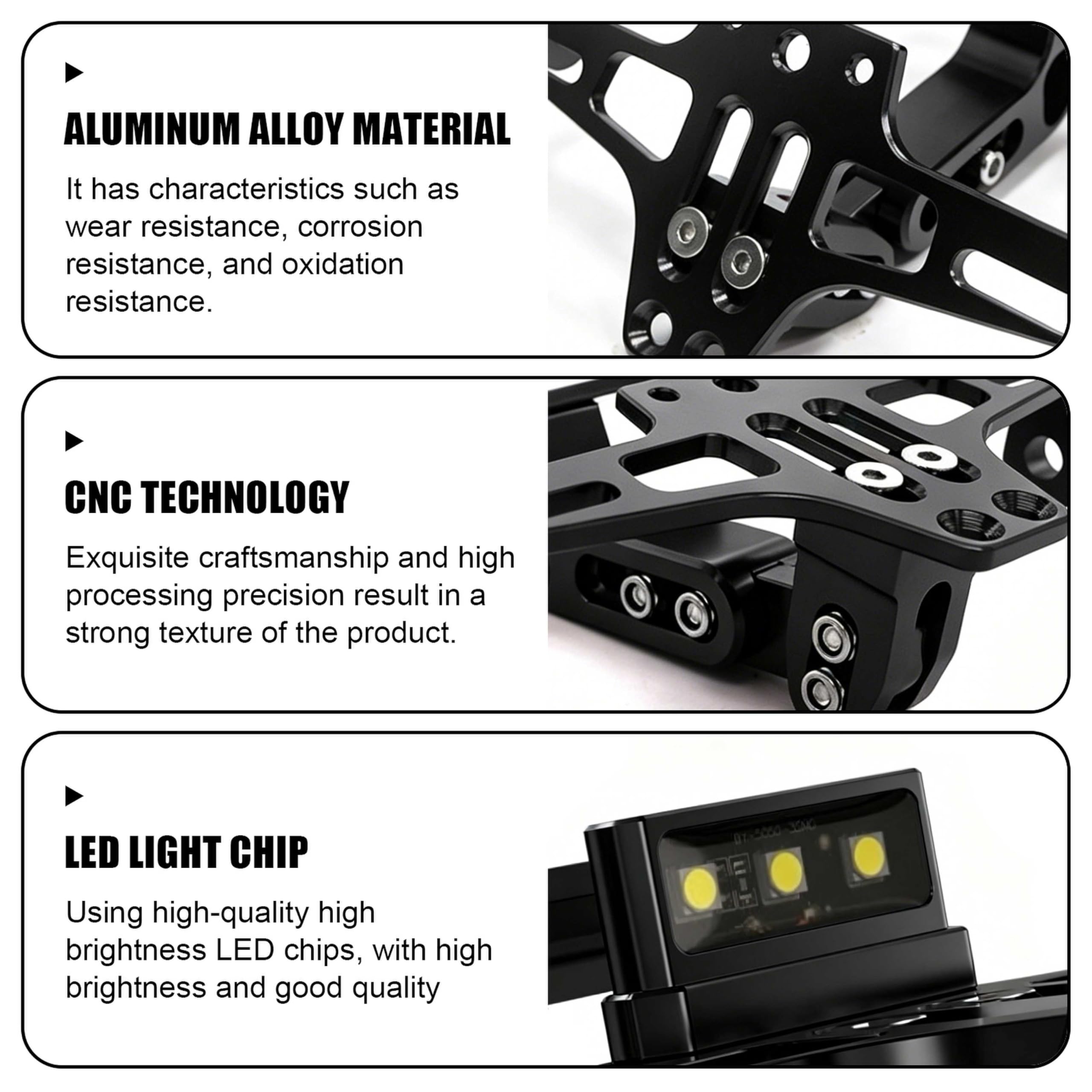 Portatarga moto, portatarga regolabile con illuminazione targa e strumenti, in lega di alluminio universale, compatibile con la maggior parte dei modelli di moto comuni