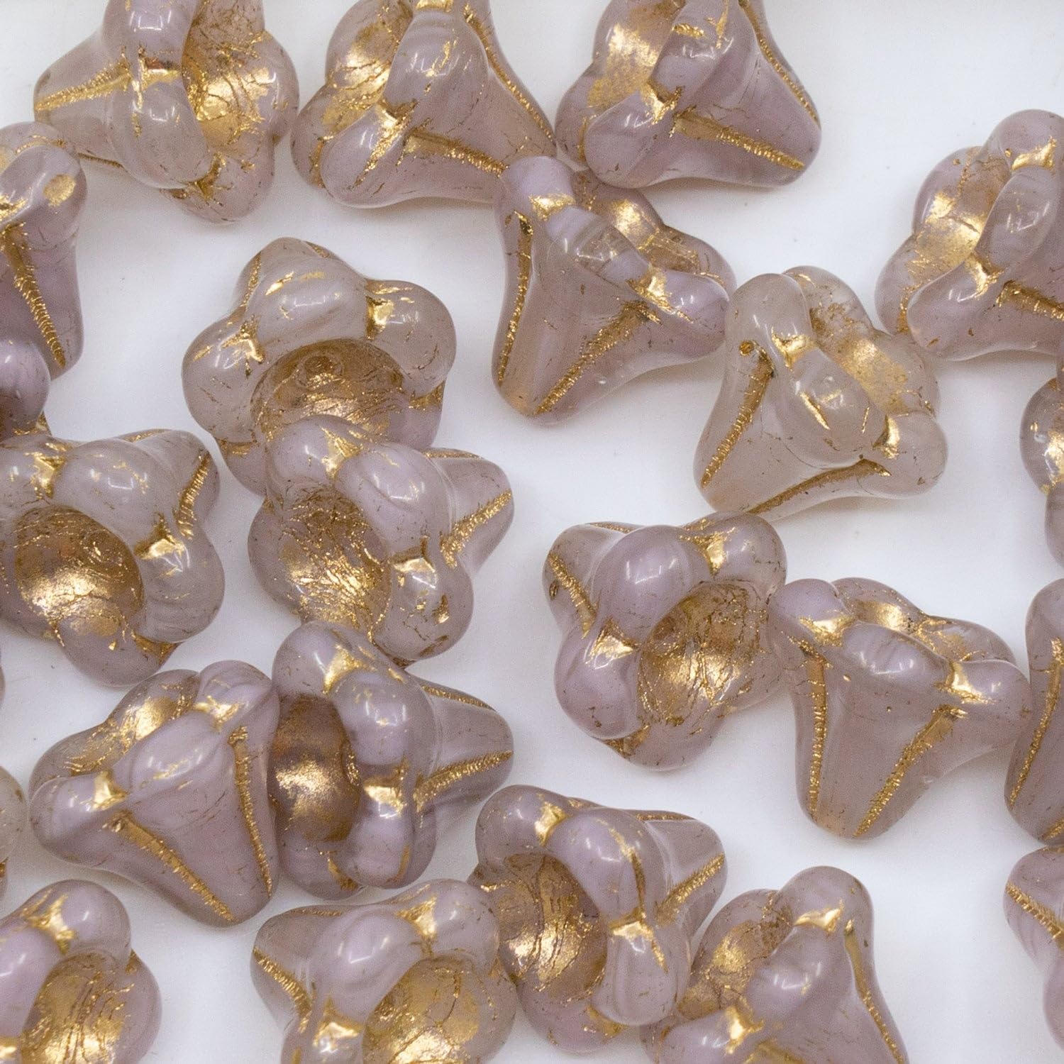Outlet 10 Grams Mini Tulip Beads, 16 x 11 mm, Crystal Gold Lined Light Green (00030-54302-34310), Glass, Czech Republic