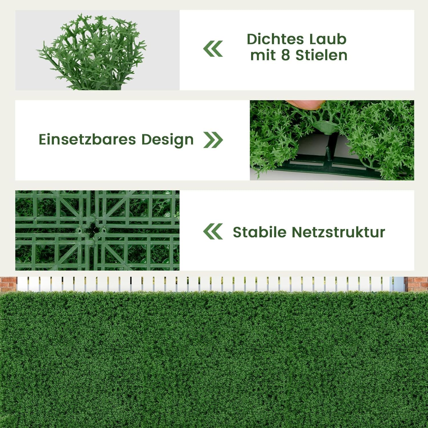 FANTASK 50,5 x 50,5 cm Pflanzenwand 12 Stk., künstliche Mooswand miteinander verbindbar, Sichtschutzhecke für Garten, Zuhause, Hof