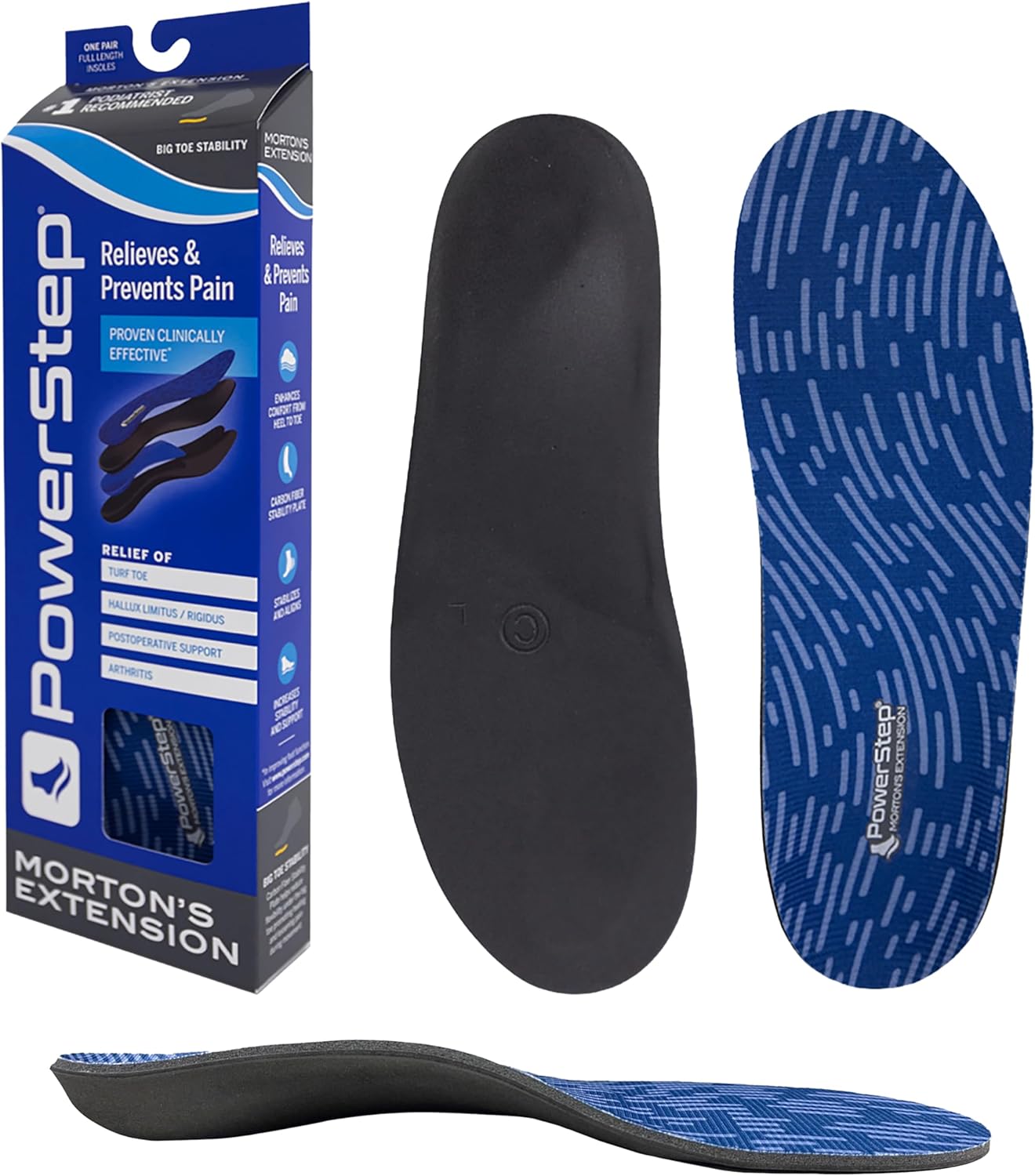 Powerstep Morton's Extension Carbon Fiber Orthotic Insole for Turf Toe, Foot Fractures, & Hallux Rigidus Plus Powerstep Clinically Proven Arch Support Men's 5-5.5 / Women's 7-7.5