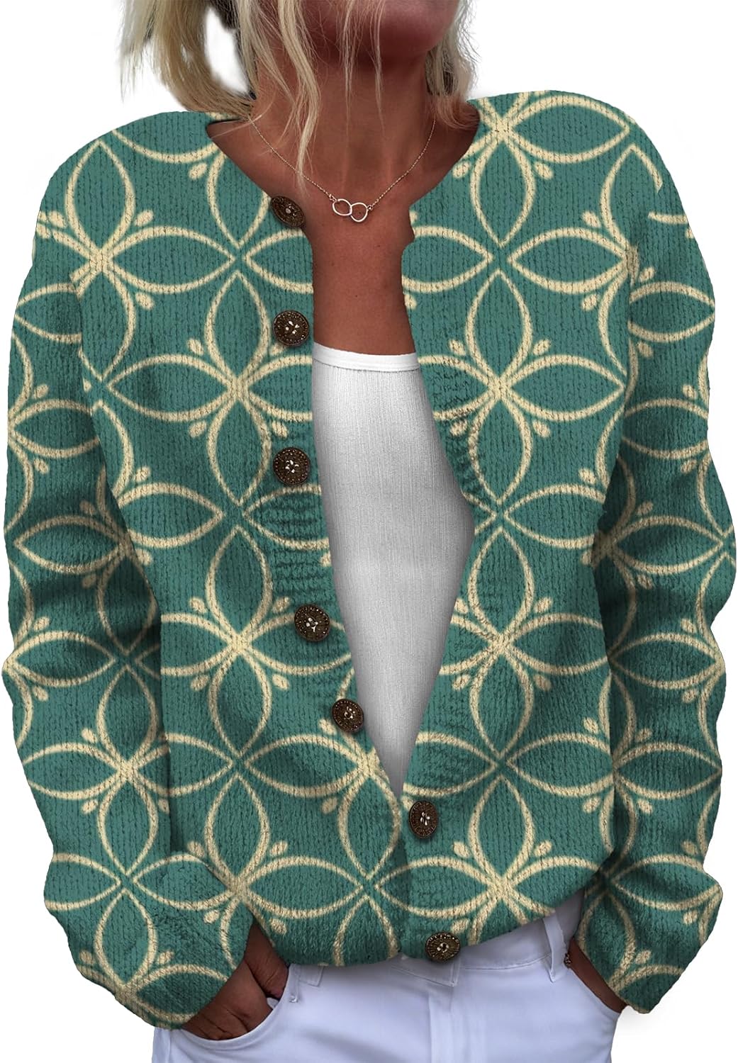 Sweaters for Women Casual Button Down Long Sleeve Crewneck Slim Fit Knit Vacation Cardigan Coatwear