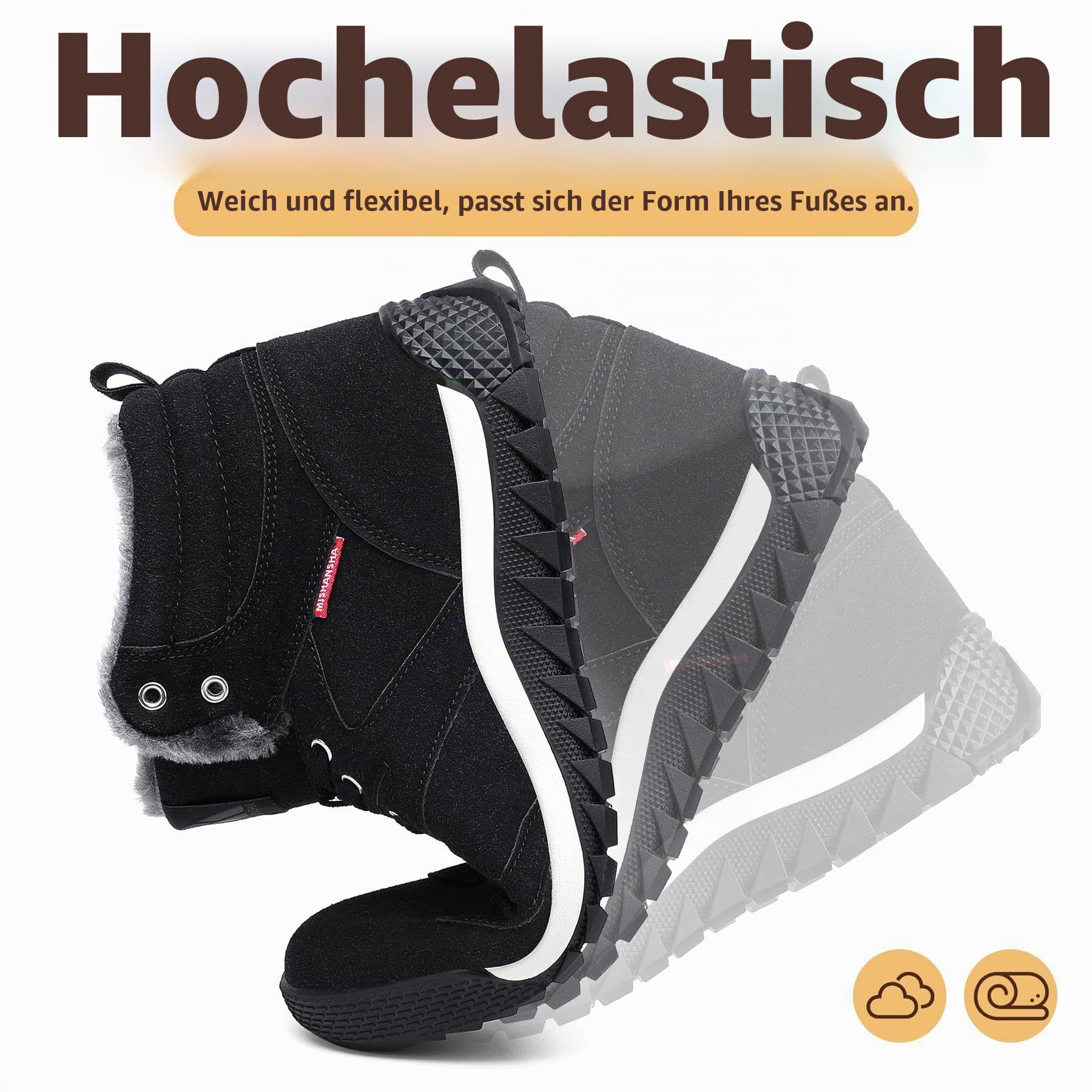 Mishansha Damen Winterschuhe Warme Gefüttert Winterstiefel Tiefschwarz 40