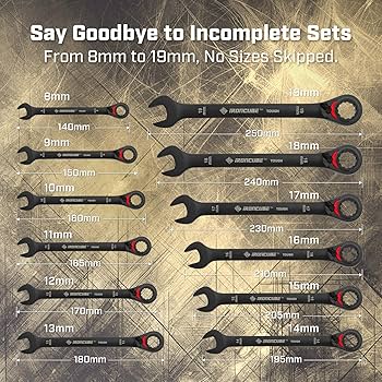 ironcube Reversible Ratcheting Wrench Set: 12-Piece Metric 8