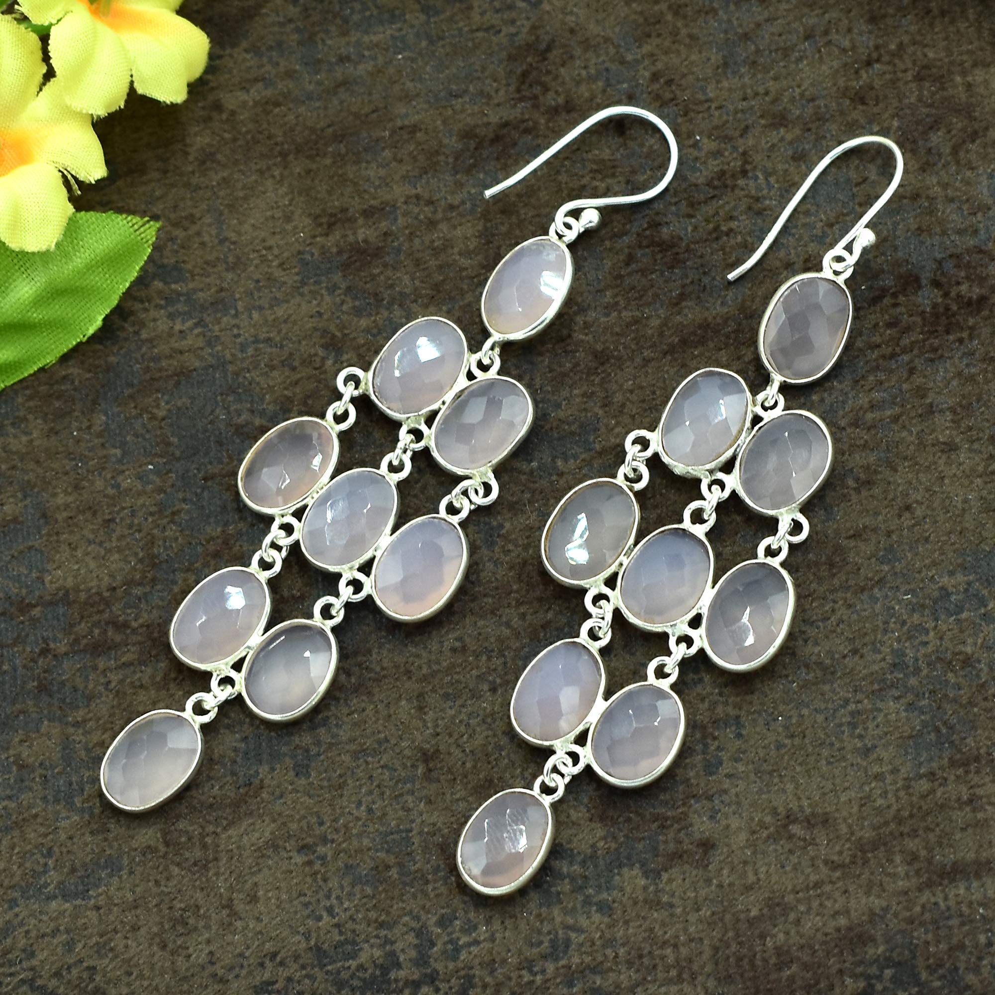Rose Quartz Dangle Earring 925 Silver