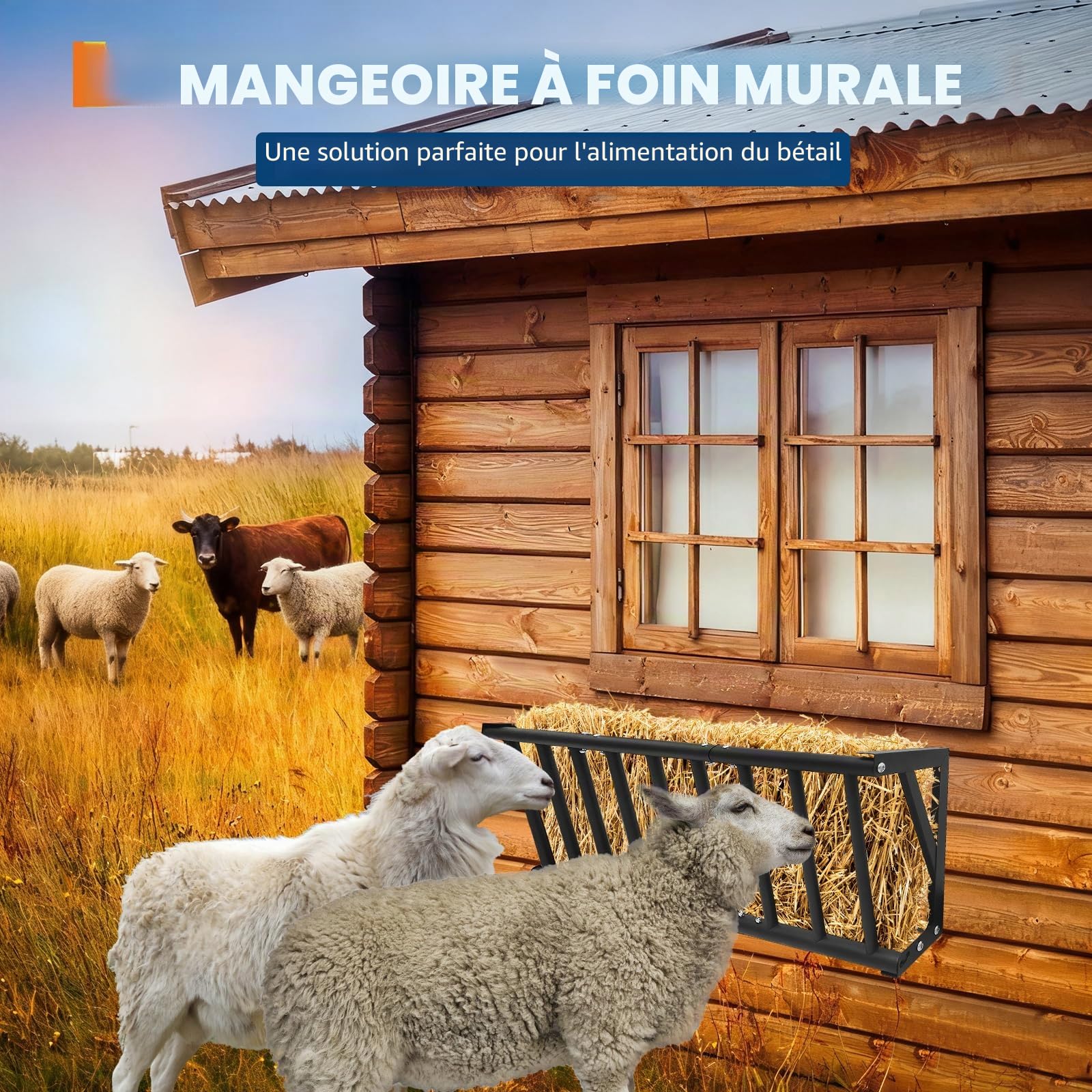 Garvee Support à Foin Robuste En Acier – Mangeoire Panneaue Anti-Rouille Grand Capacité – Pour Chevaux, Moutons, Chèvres Et Bovins – Idéal écurie, Ferme, Paddock – Installation Facile, 95L