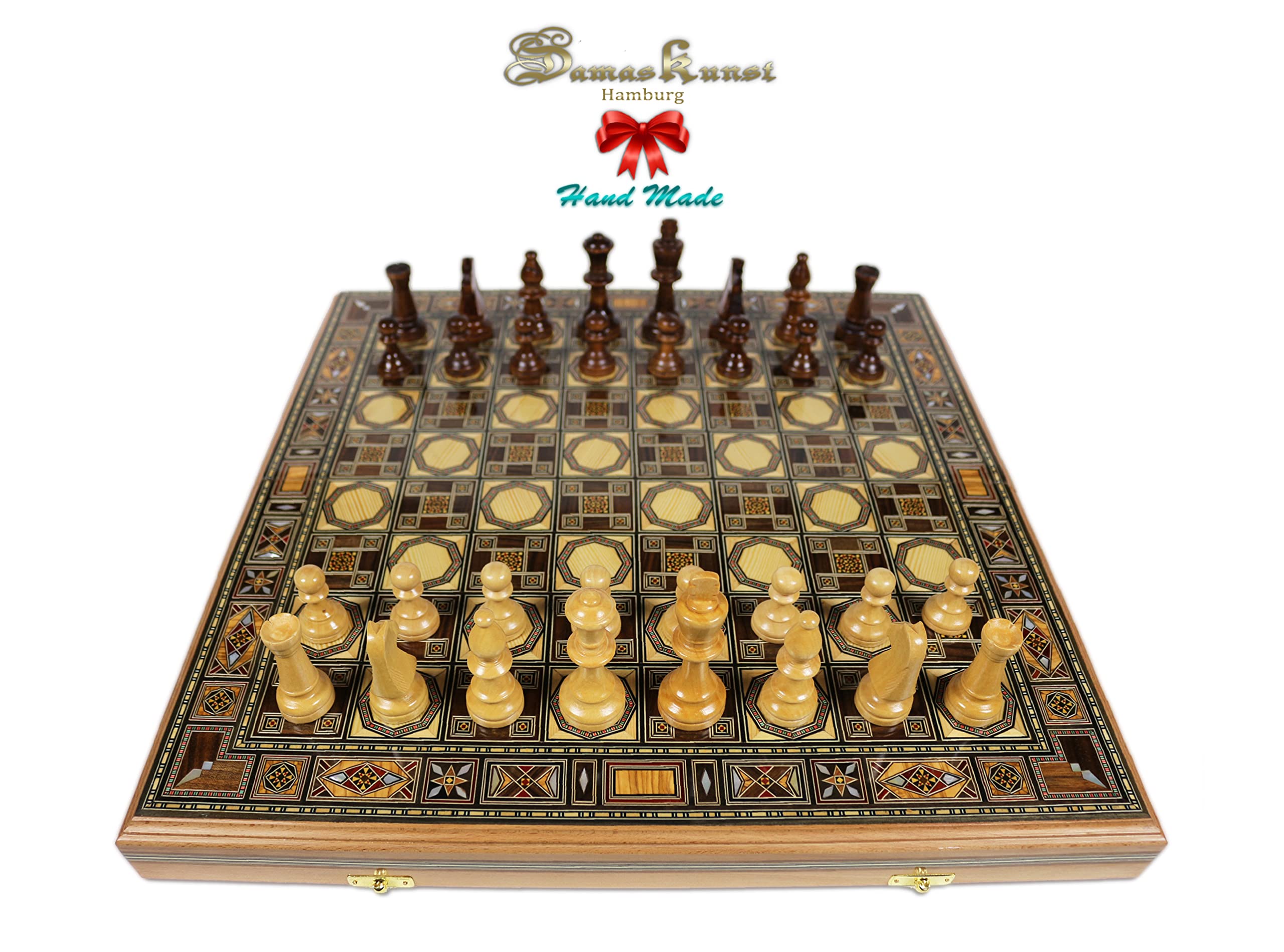 Elessar Nuovo 50 x 50 cm, l'originale legno Backgammon Tavla/Gioco di scacchi/DAMA Board BK 520F con 30 pietre di backgammon in legno, con personaggi KH 97 mm di scacchi