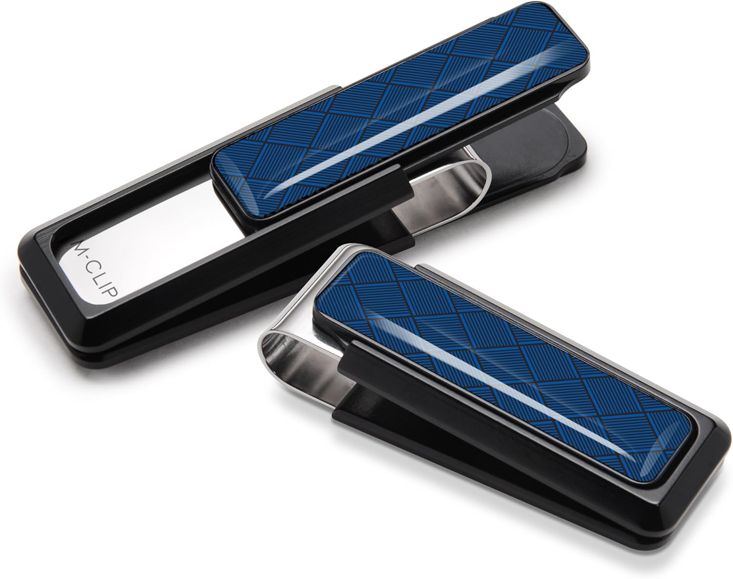 Black Aluminum Money Clip with Blue Herringbone Inlay
