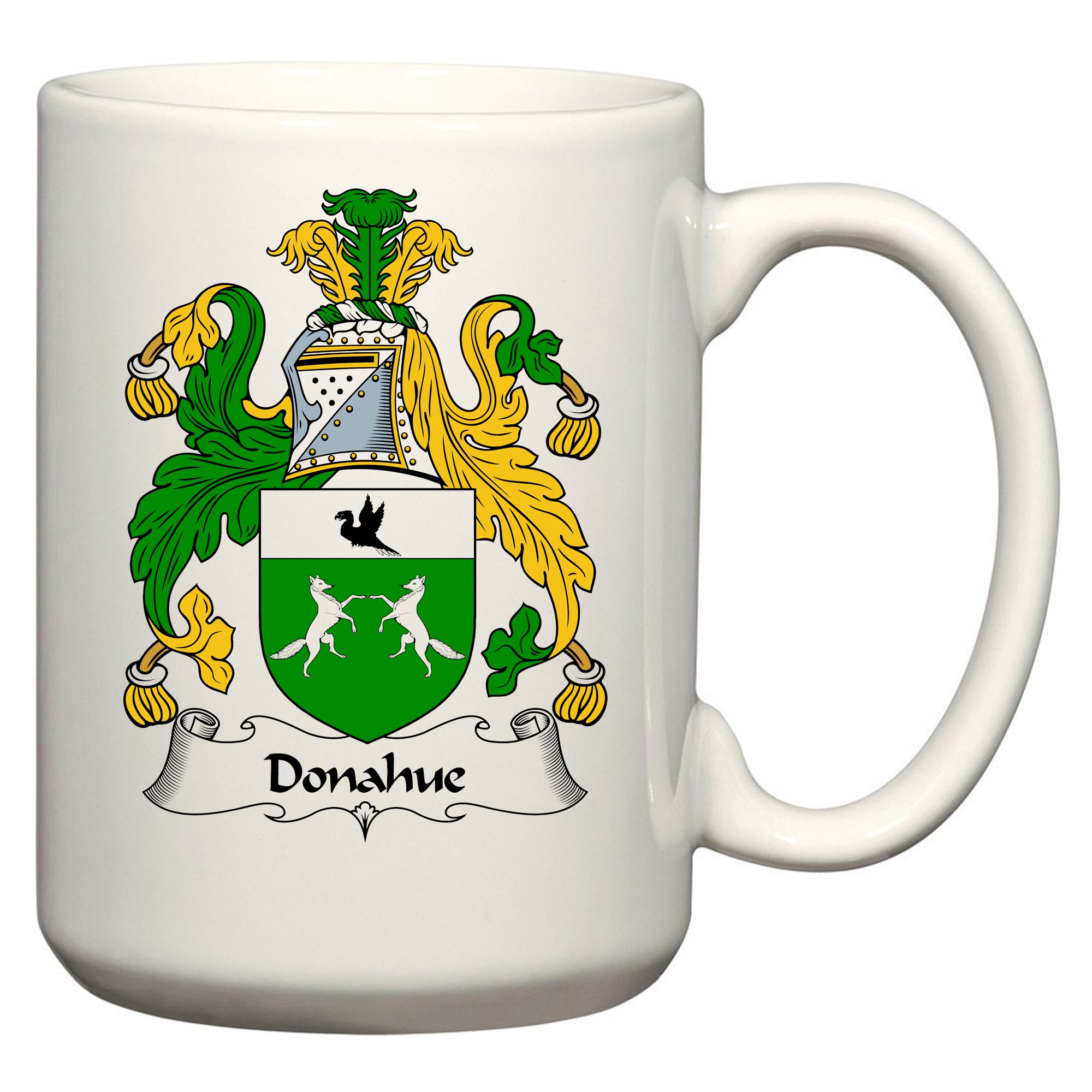 Donahue Coat of Arms/Donahue Family Crest 15 Oz Ceramic Coffee/Cocoa Mug by Carpe Diem Designs, Made in the U.S.A.