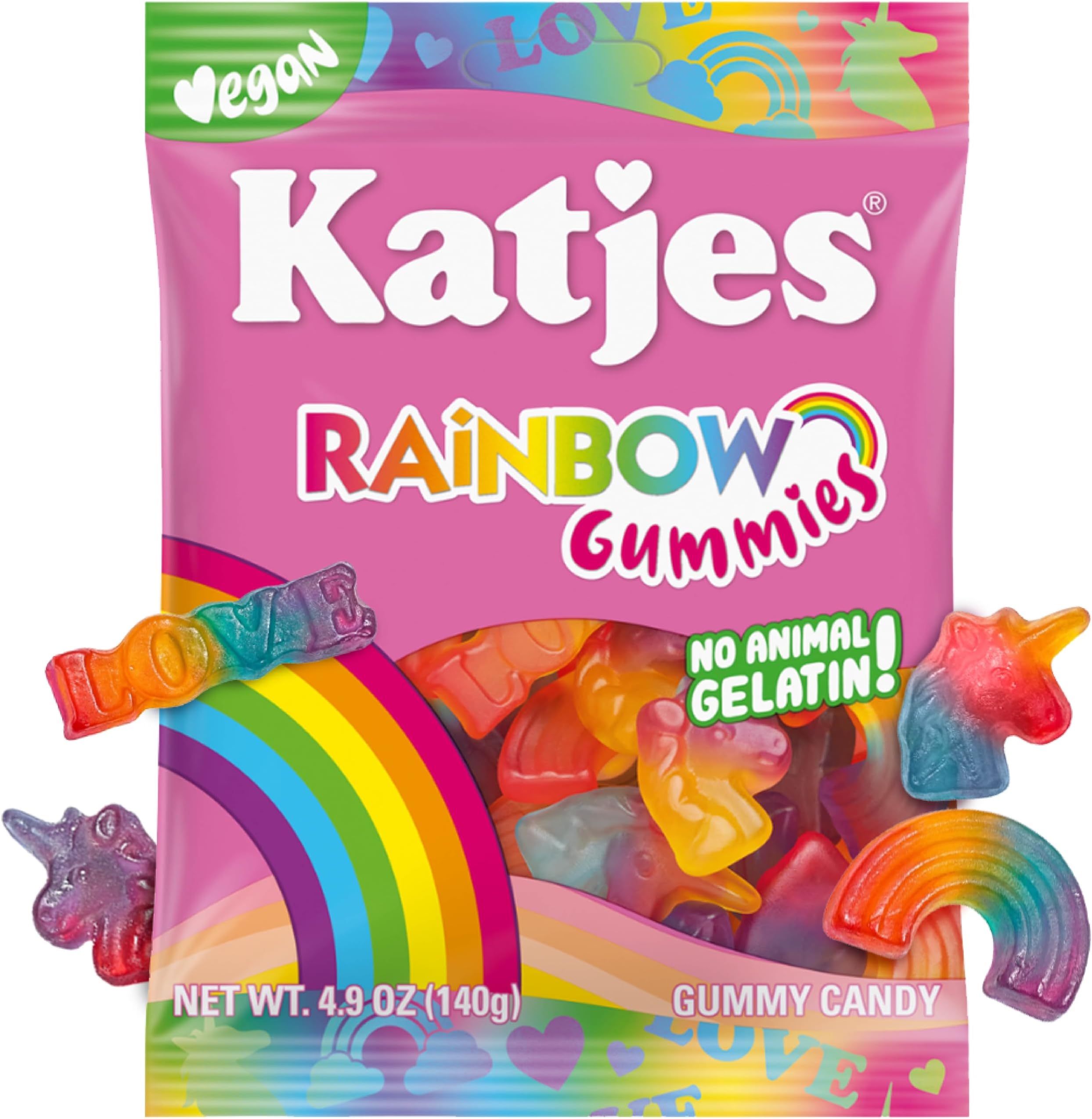 Katjes Rainbow Soft & Flavorful Gummy Candy, Wildly Good Vegan Sweet Unicorn Multicolor Gummies, Rainbow Shapes, No Artificial Dyes or Flavors, Gelatin Free, Kids Vegetarian Snacks, 4.9 oz