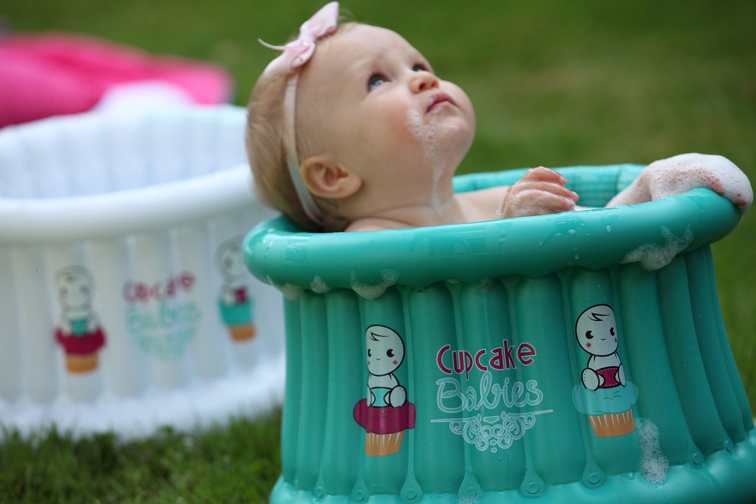 Pequeña bañera hinchable, cómoda para bebés y niños de hasta 12 meses, apta para uso interior y exterior, diámetro 35 cm x 22 cm, color turquesa