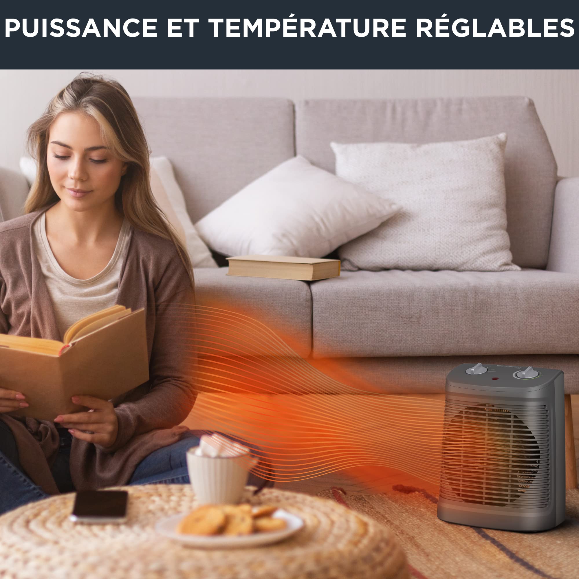 Rowenta Instant Comfort Compact Radiateur soufflant classique, Chauffage d'appoint, 2 modes de puissance, Chauffage silencieux, Compact, Transport et rangement faciles, Sécurité automatique SO2320F2