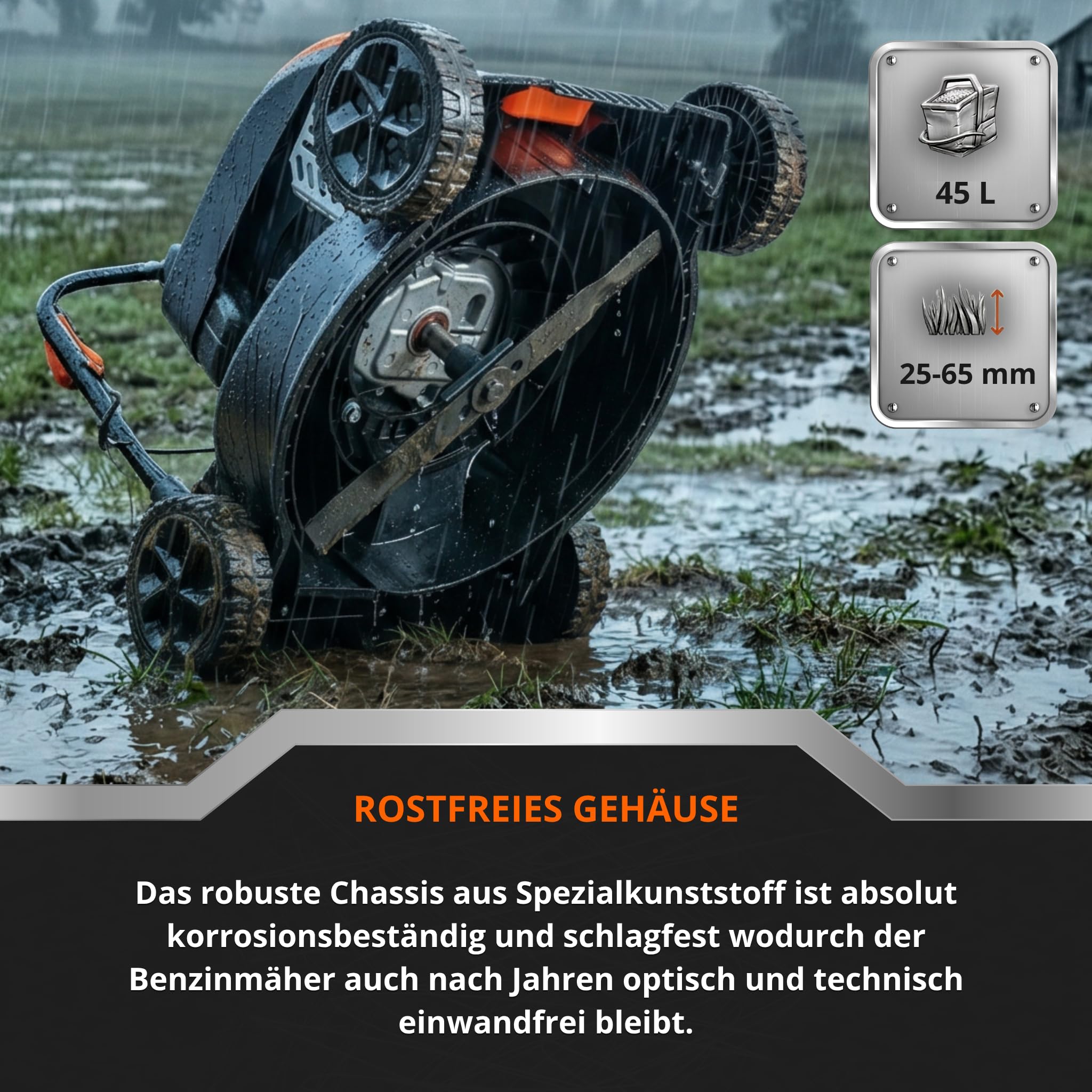 TOP CUT Tosaerba a benzina TC-LS-40-149L, larghezza di taglio 40 cm, leggero e maneggevole, 149 cc, 3000 giri/min, cestino 45 l, 7 Nm, motore QL150 OHV, Easy Start, antiruggine