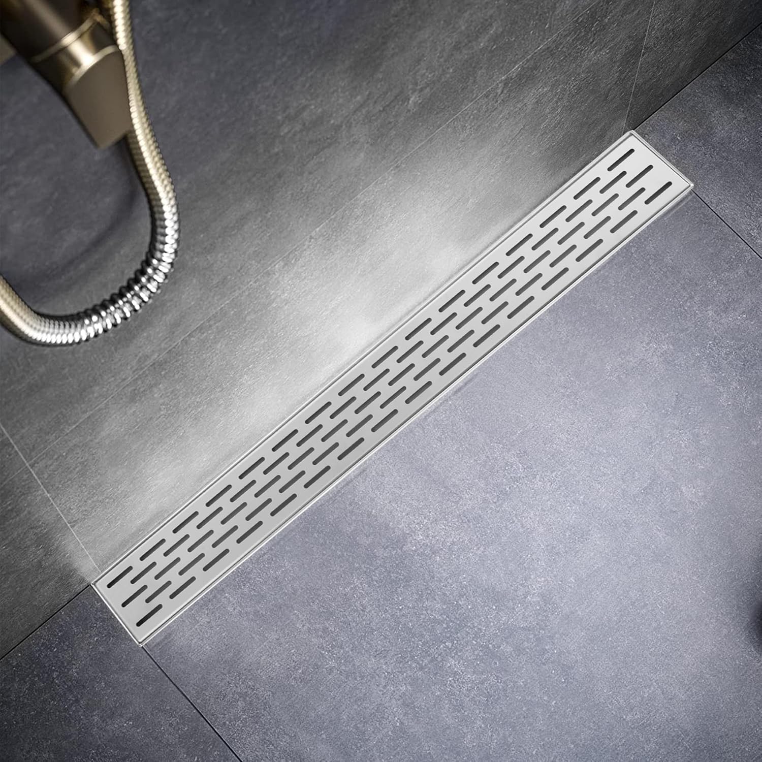 Sharp-tec Shower Drain, 28 inch Linear Shower Drain, Brushed 304 Stainless Steel Rectangular Shower Floor Drain with Adjustable Leveling Feet, Hair Strainer, cUPC Certified, ST-096-28S Brushed Nickel 28 inch